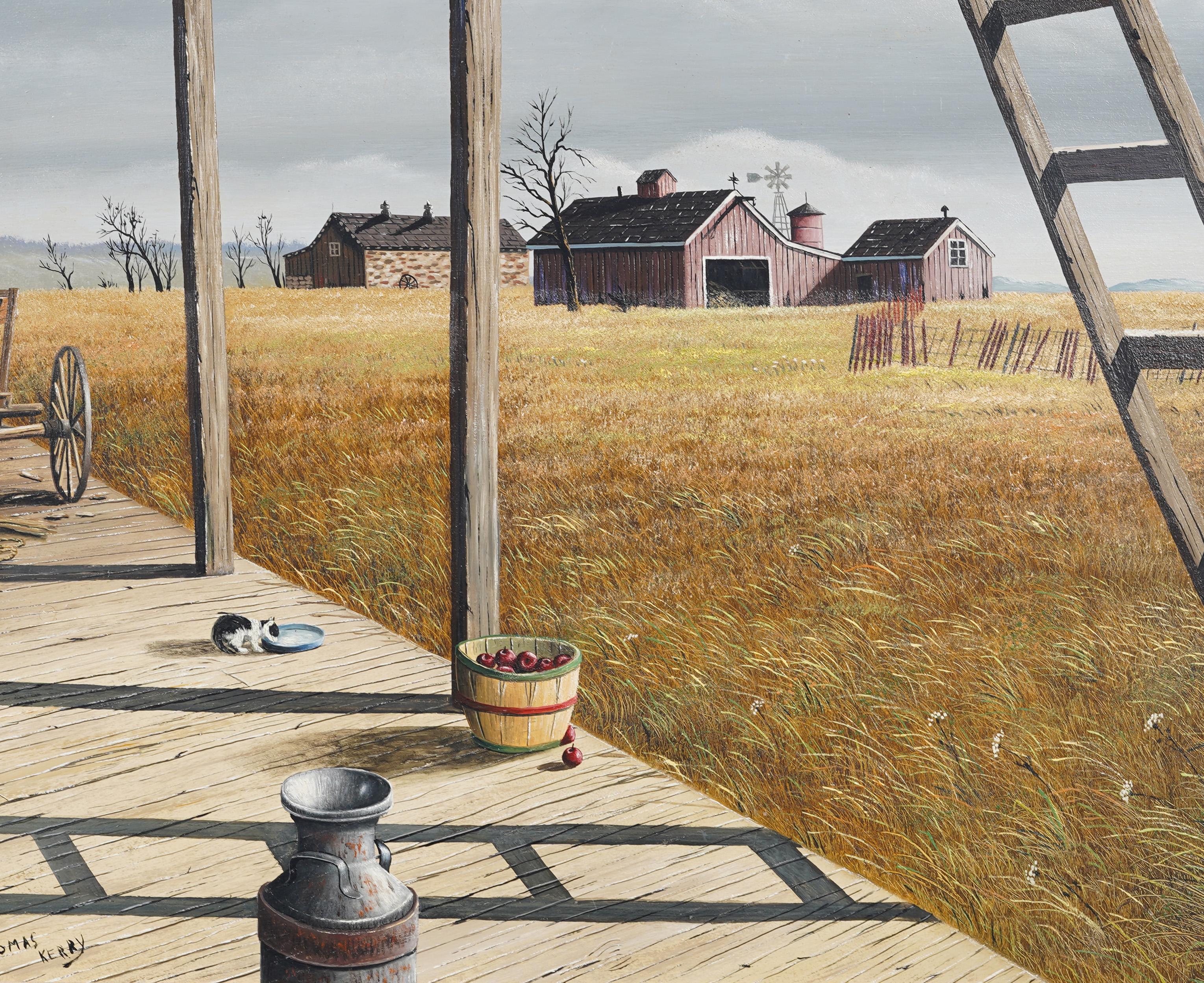Vintage American Modernist Rural Barn Scene Farming Bucolic Landscape Painting (Paesaggio rurale e agricolo) in vendita 4