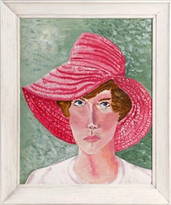 Vintage American Modernist School Portrait of a Woman Original Oil Painting