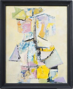 Vintage American Modernist Pintura al óleo expresionista abstracta firmada y enmarcada