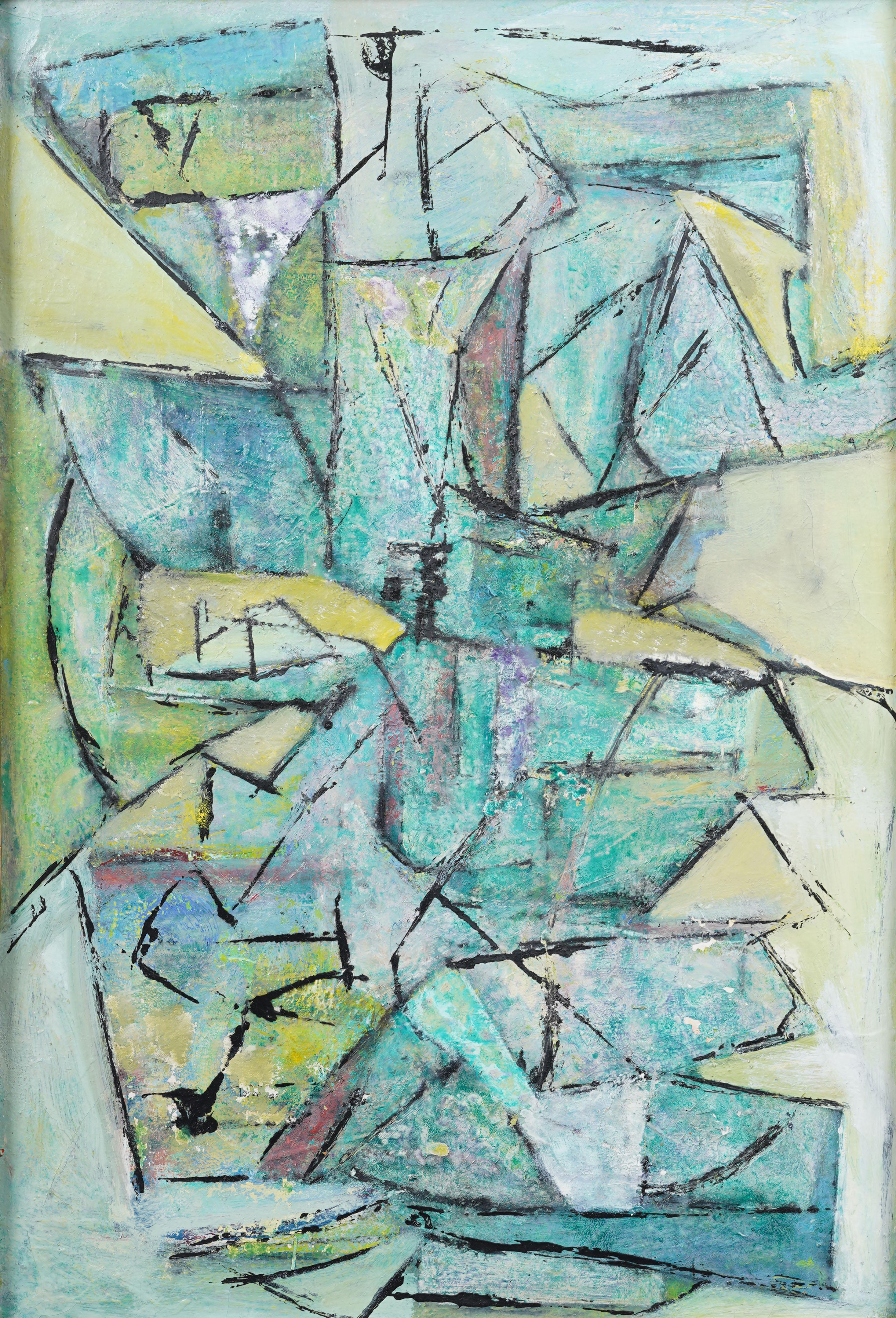 Vintage American modernist abstract expressionist painting.  Oil on canvas.  Framed.  