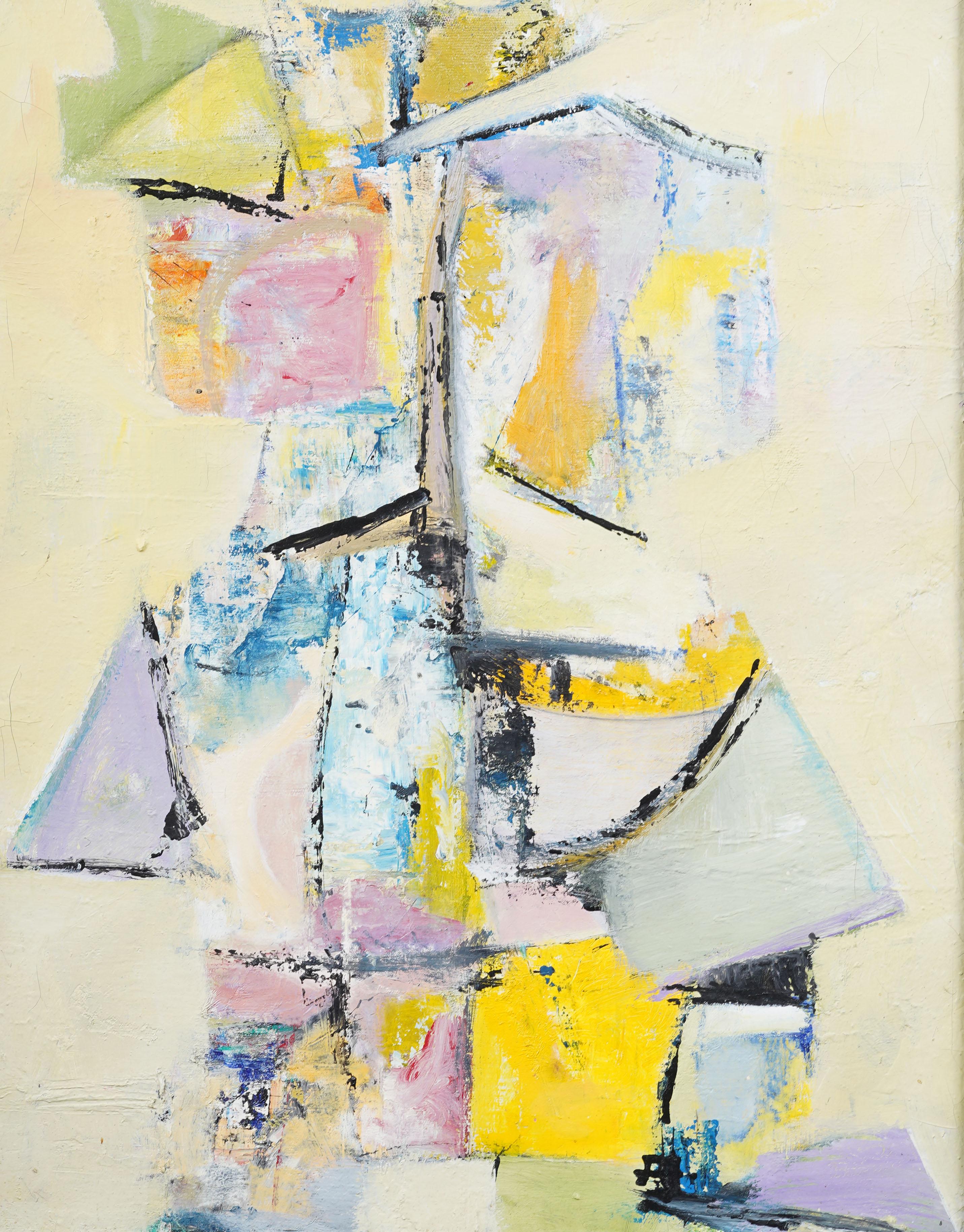 Vintage American Modernist Signed Abstract Expressionist Framed Oil Painting For Sale 1
