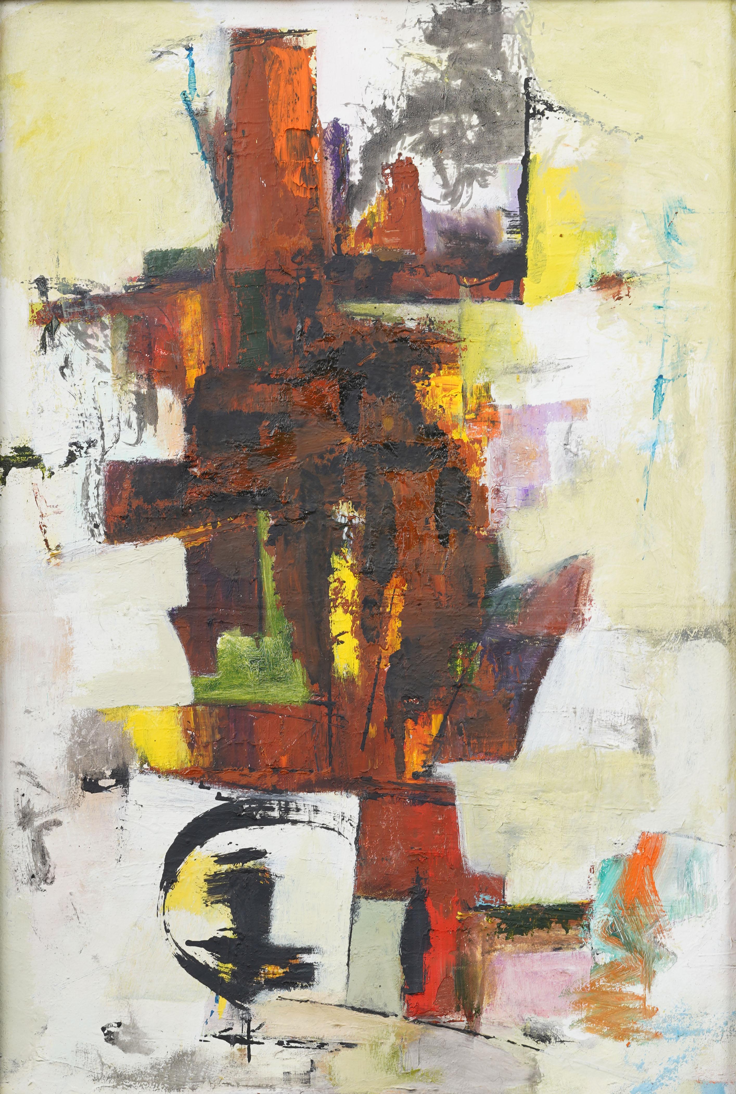 Vintage American Modernist Signed Abstract Expressionist Framed Oil Painting For Sale 1