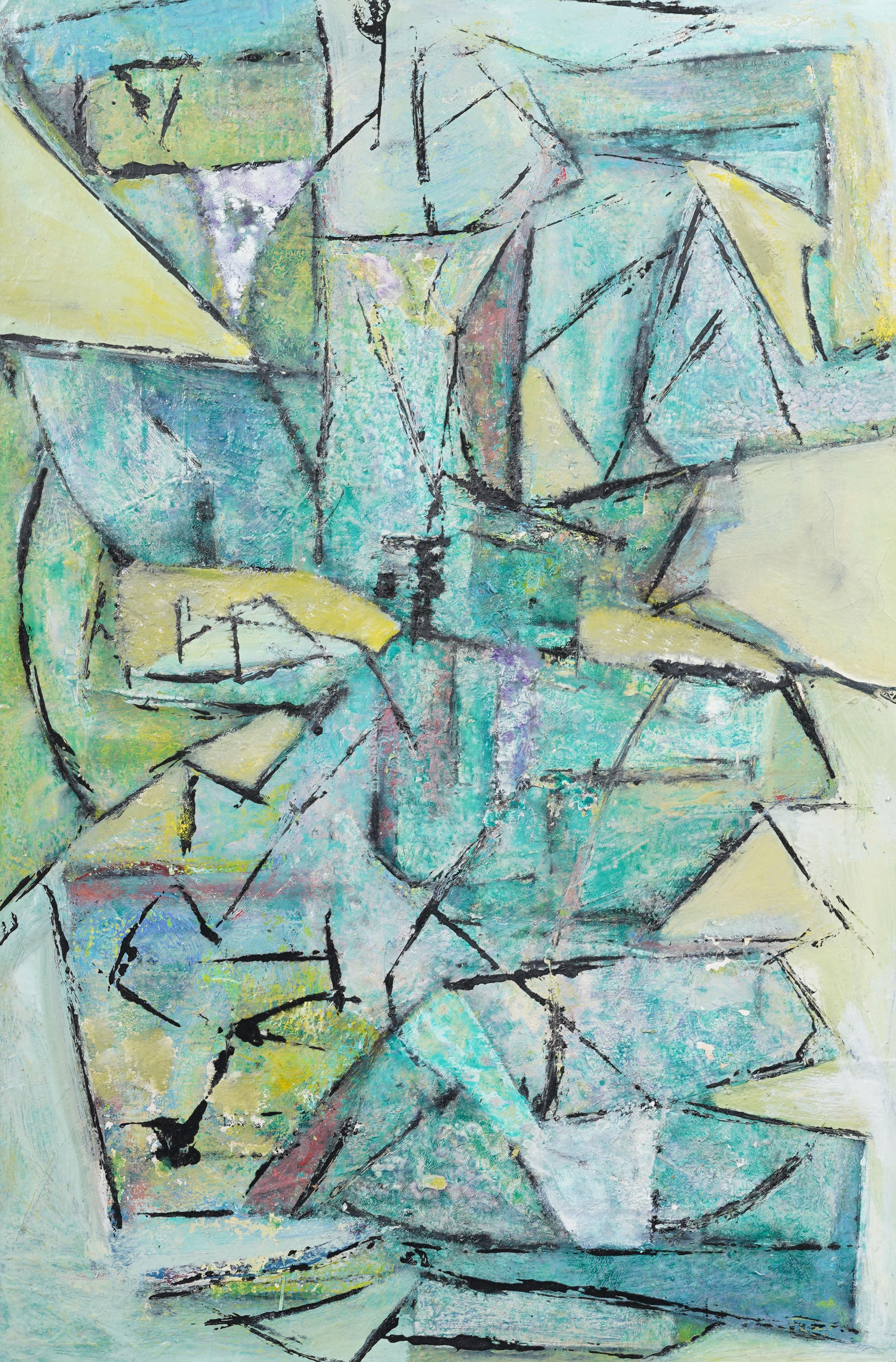 Vintage American Modernist Signed Abstract Expressionist Framed Oil Painting For Sale 1