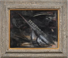 Vintage American Modernist Pintura al óleo expresionista abstracta firmada y enmarcada
