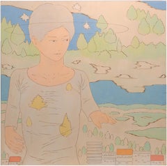 Vintage Modernist American Signed Woman Portrait and Landscape Oil Painting