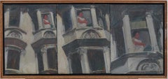 Vintage American Modernist Street Scene Signed Framed Oil Painting