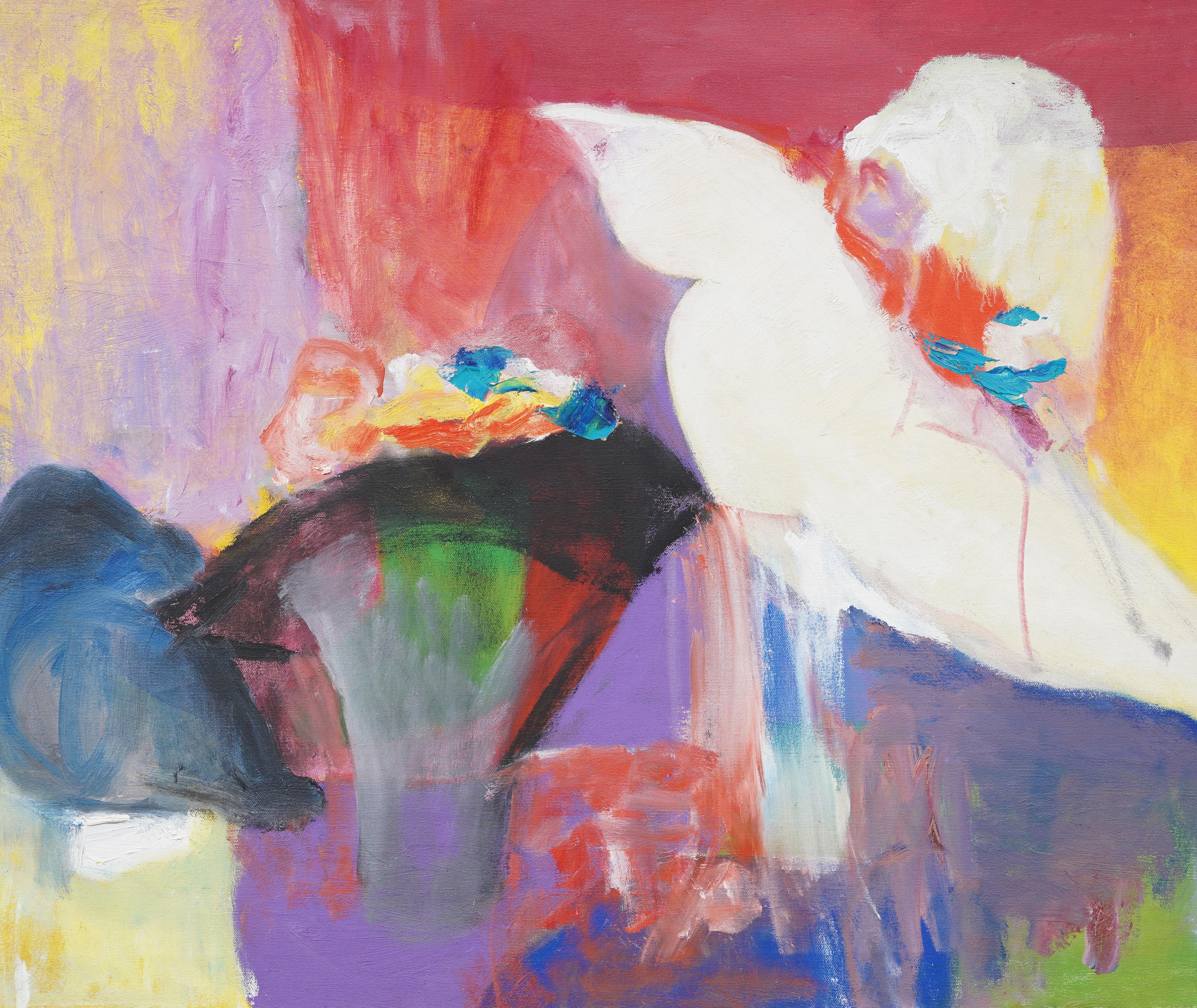 Vintage American Modernist Sommerhüte Fauvist Stillleben gerahmte Ölgemälde (Braun), Interior Painting, von Unknown
