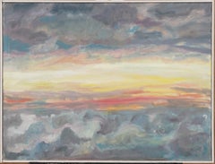 Vintage American Modernist Sunset Cloudscape Modernist Landscape Oil Painting