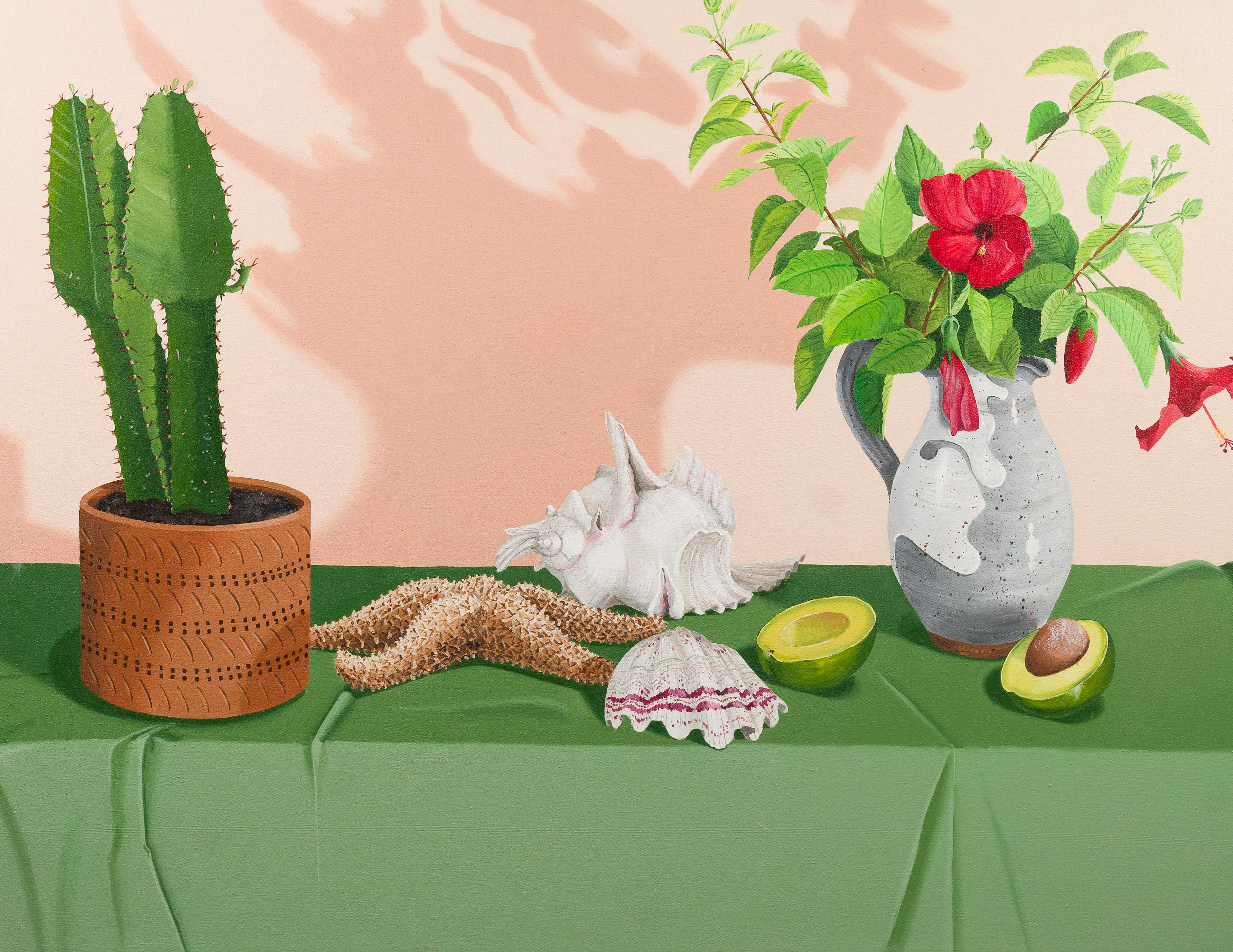 Vintage American Modernist Super Realist Trompe L'Oeil Cactus Avacado Still Life For Sale 1