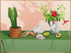 Vintage American Modernist Super Realist Trompe L'Oeil Cactus Avacado Still Life