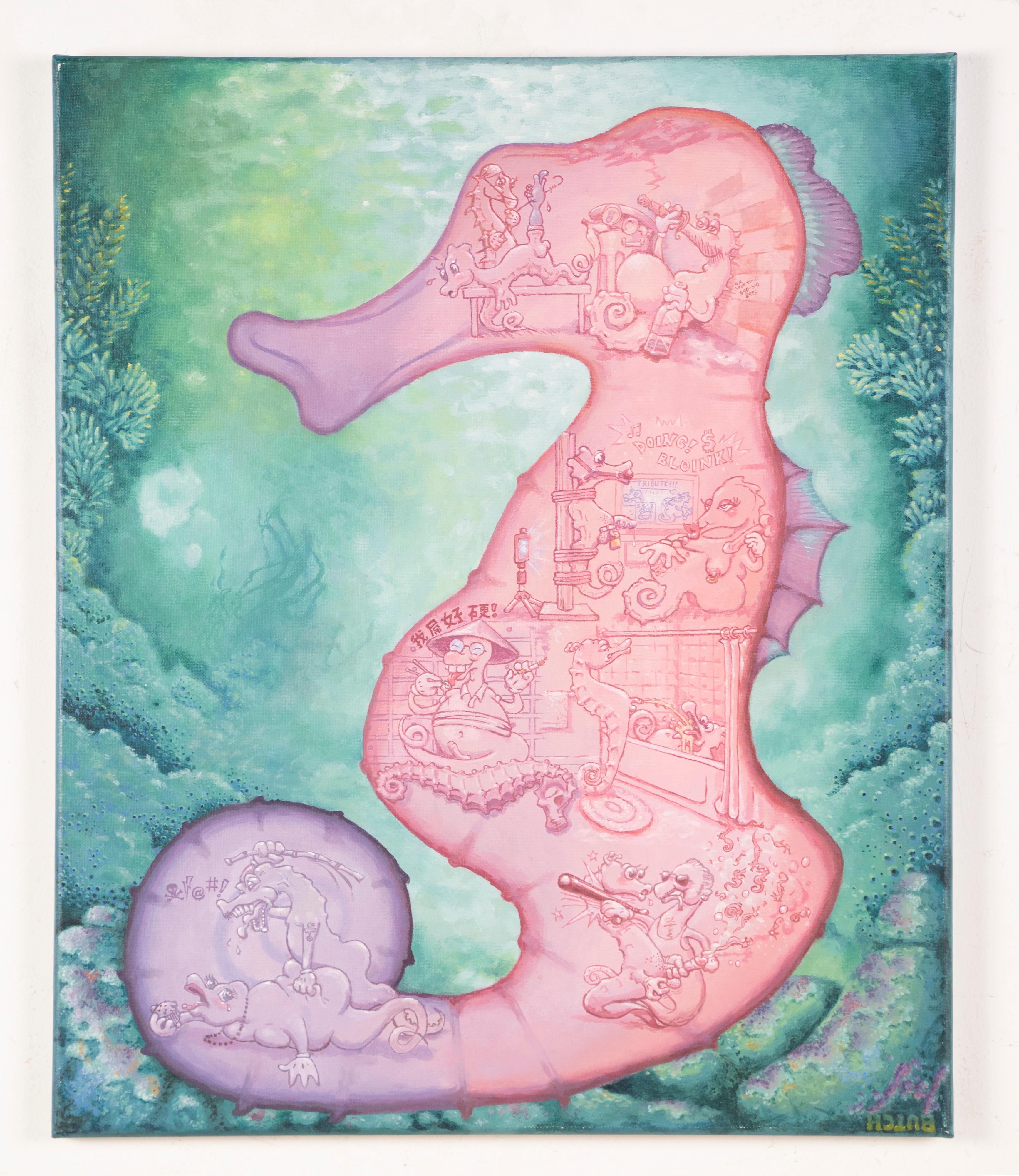 Surreale erotische Komposition, signiertes Ölgemälde, American Modernist, signiert – Painting von Unknown
