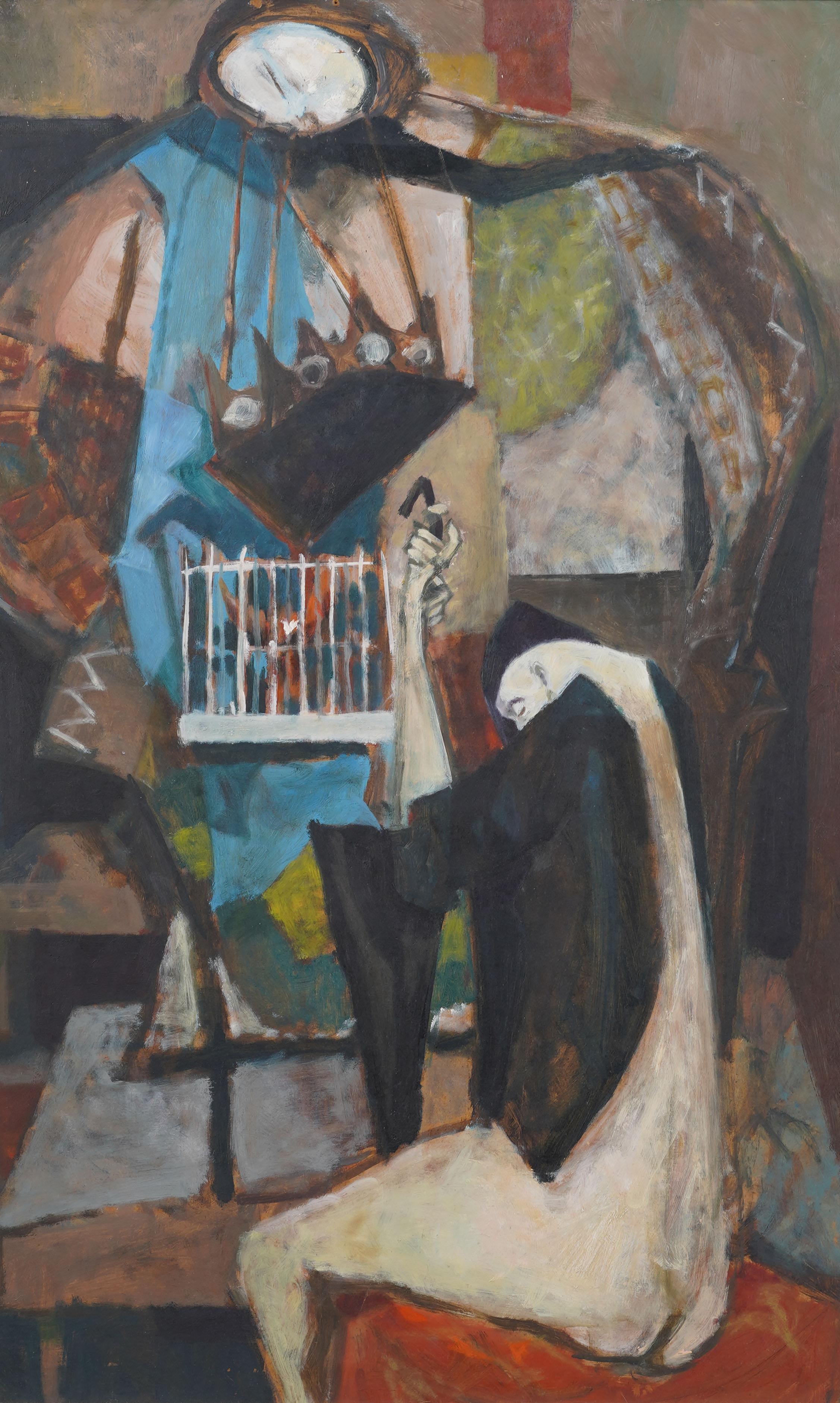 Vintage American Modernist Surreal Figural Nude Portrait Large Framed Painting For Sale 2