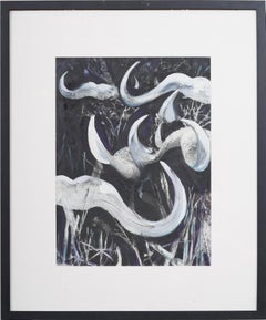 Vintage American Modernist Surreal Moustache Bull Horn Landscape Framed Painting (Quadro con cornice)