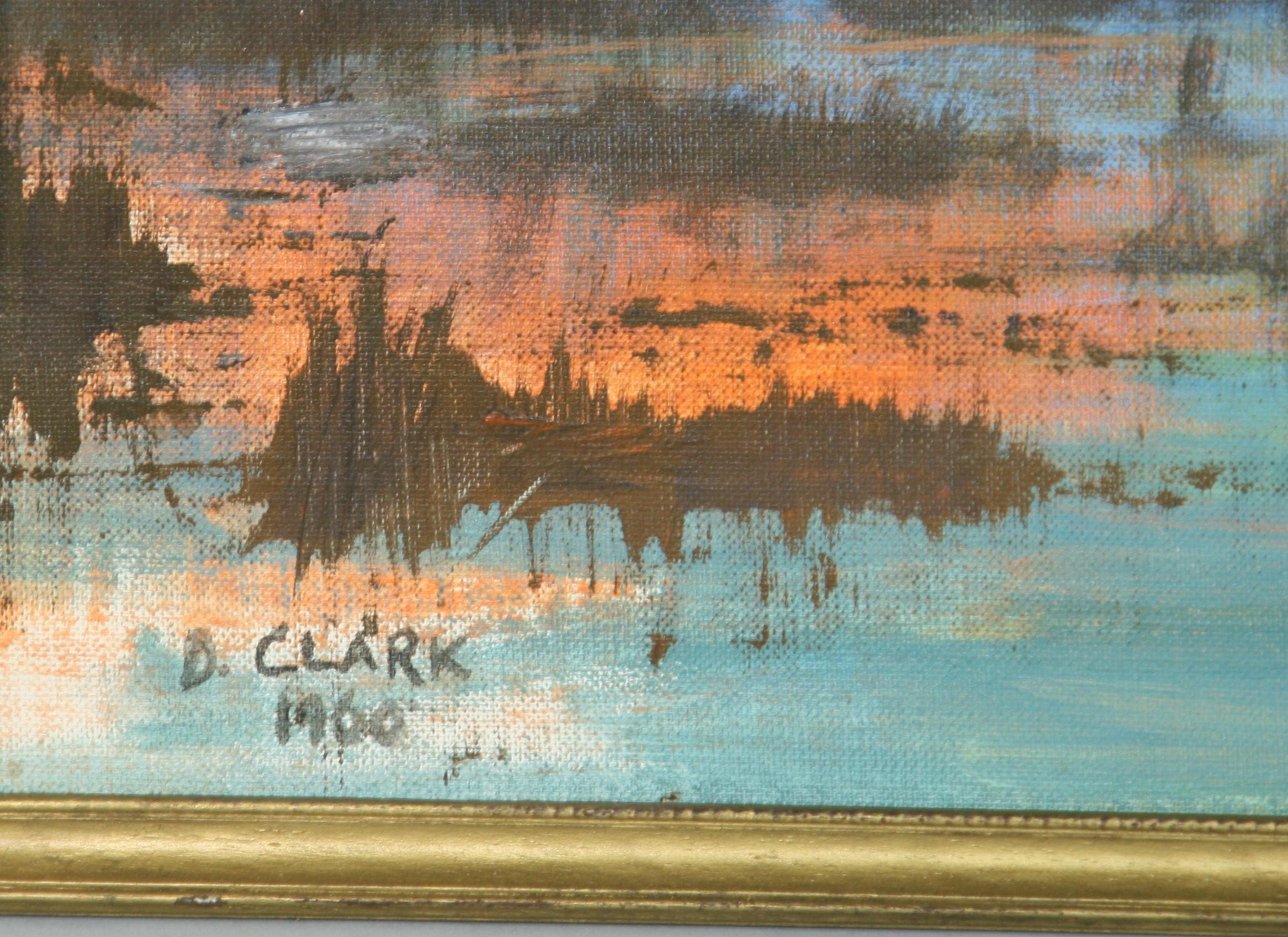 Vintage American Morning Duck Hunt Sunrise (Lever de soleil sur la chasse aux canards)  Paysage 1960 en vente 1