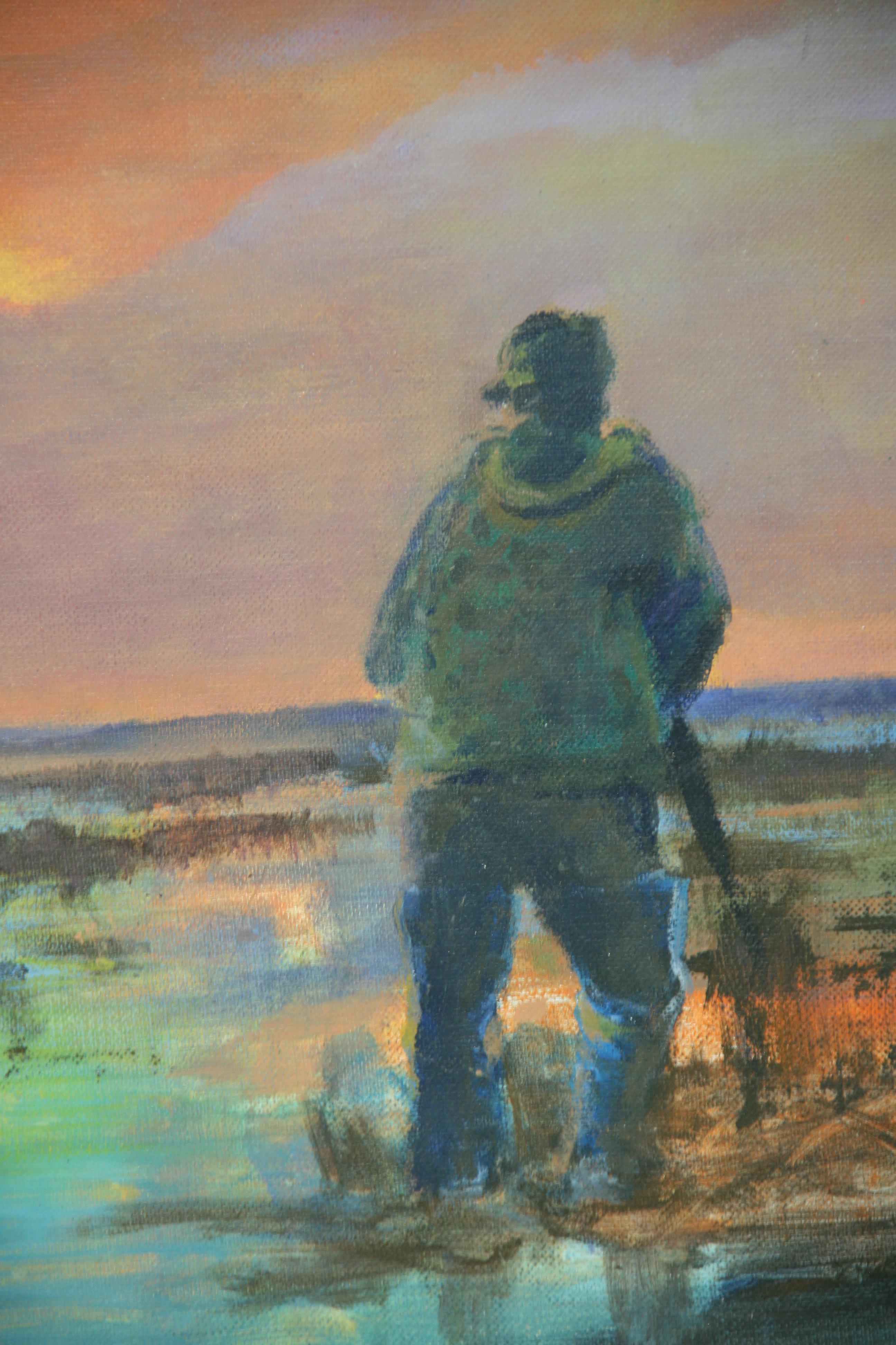 Vintage American Morning Duck Hunt Sunrise (Lever de soleil sur la chasse aux canards)  Paysage 1960 en vente 3