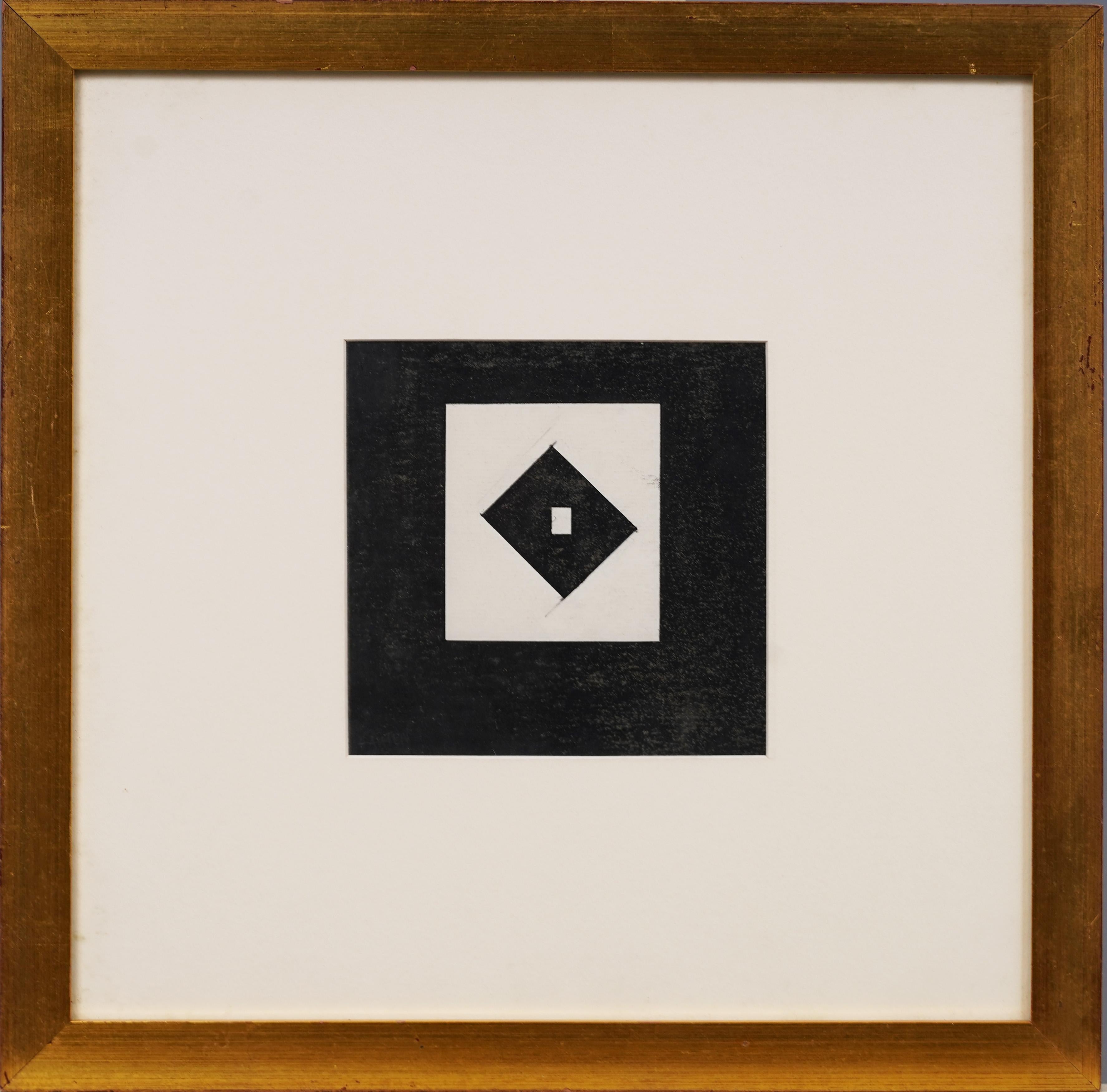 Unknown Abstract Painting – Abstraktes, geometrisches, signiertes Originalgemälde, American New York School, Vintage