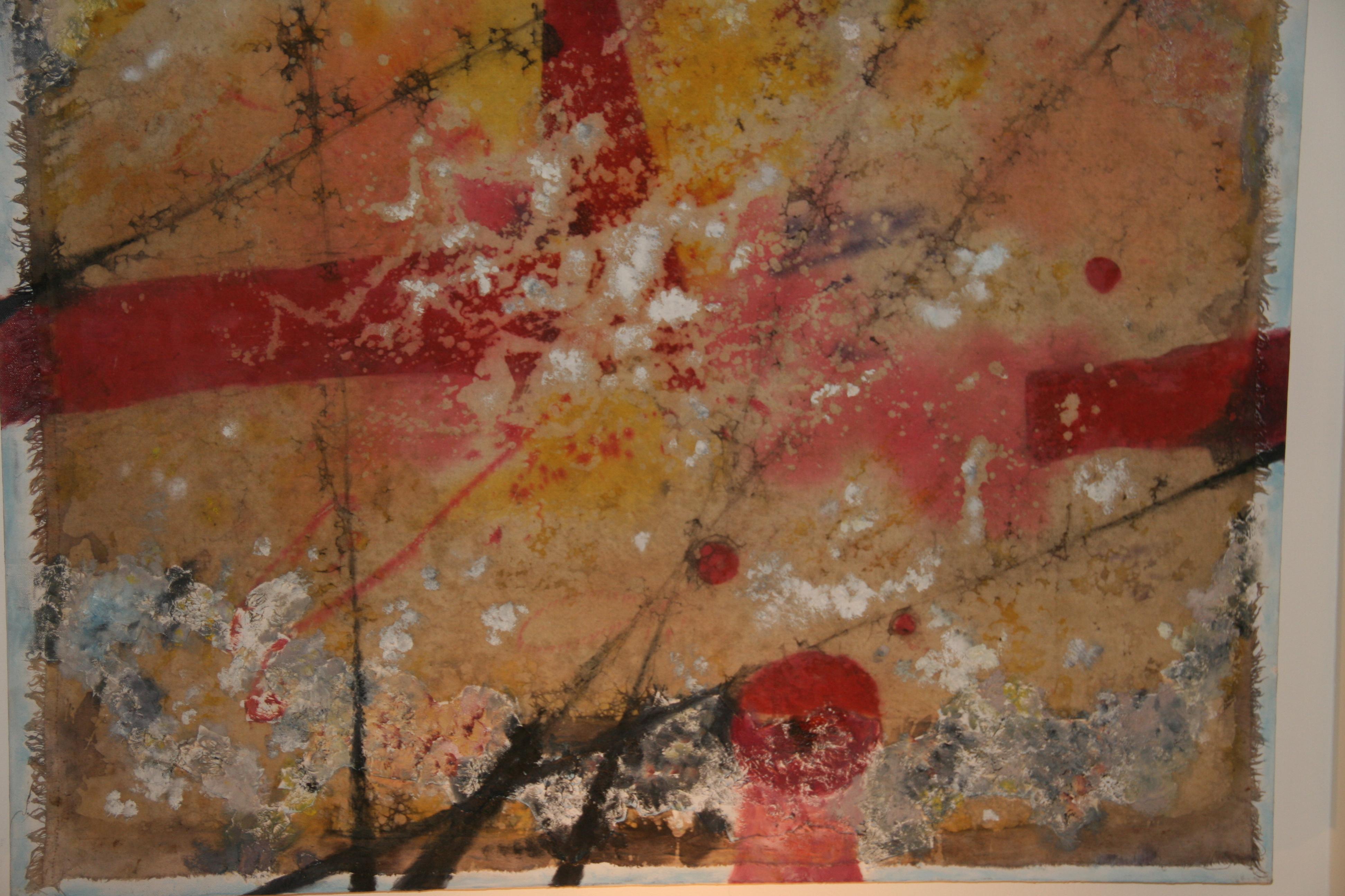 Vintage By Pittura ad olio astratta Fiori rossi in un campo in vendita 1