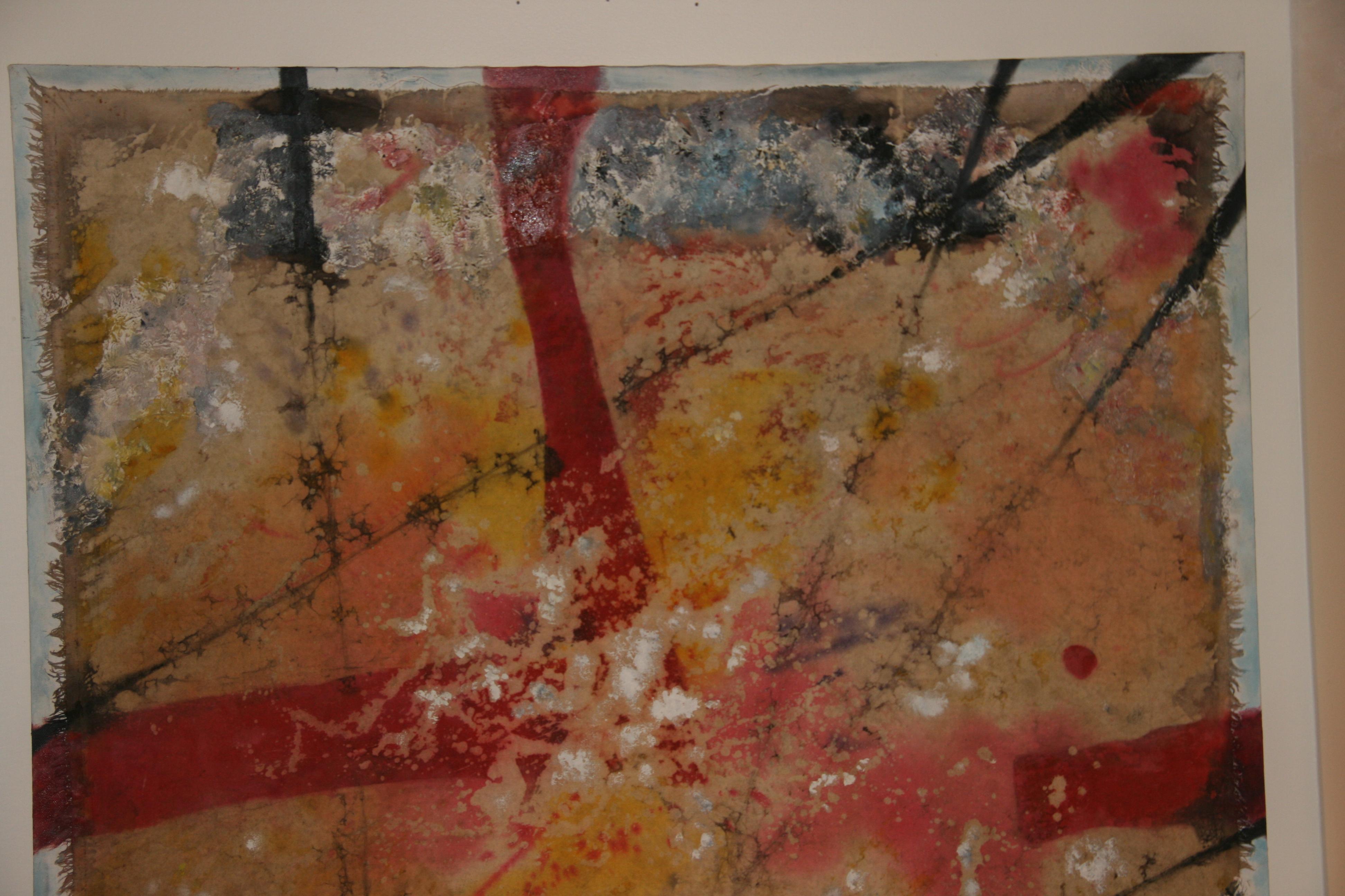 Vintage By Pittura ad olio astratta Fiori rossi in un campo in vendita 3
