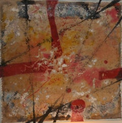 Vintage American Oil Painting Abstract Red Flowers in a Field