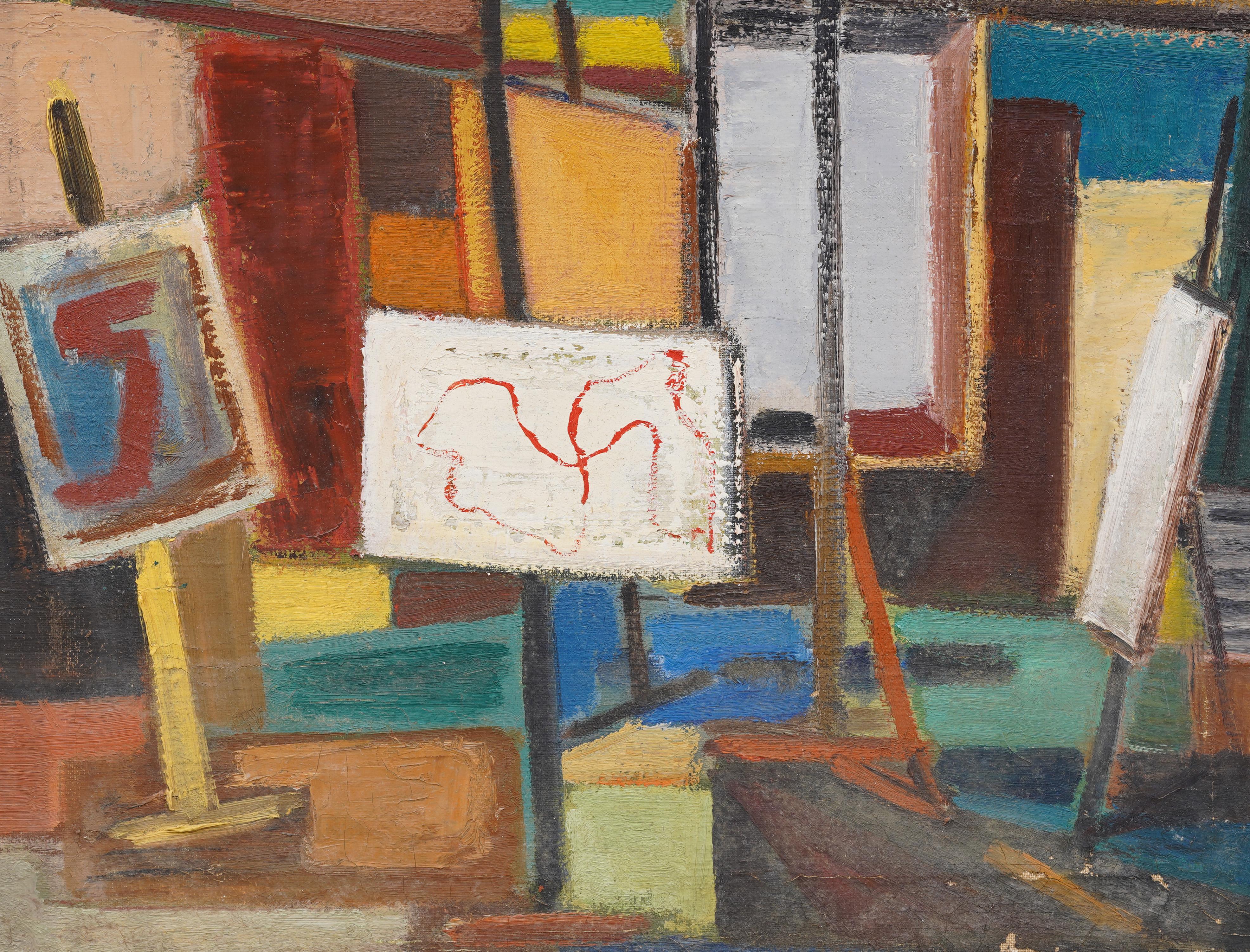 Vintage Scuola Americana Espressionista Astratto Artista Studio Moderno Pittura ad olio - Abstract Painting Marrone di Unknown