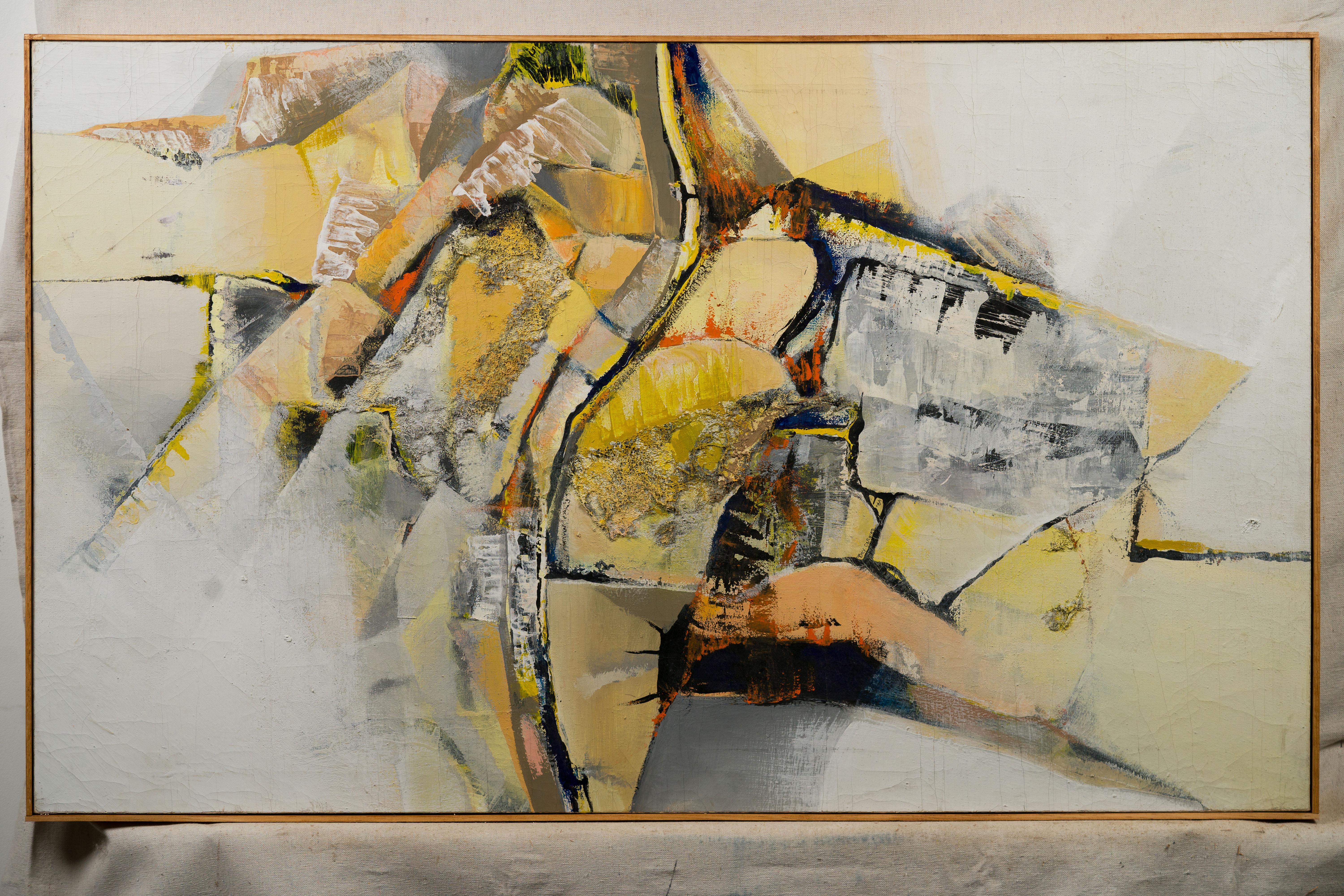 Vintage American School Pintura al óleo abstracta expresionista de gran tamaño en tonos neutros - Painting de Unknown