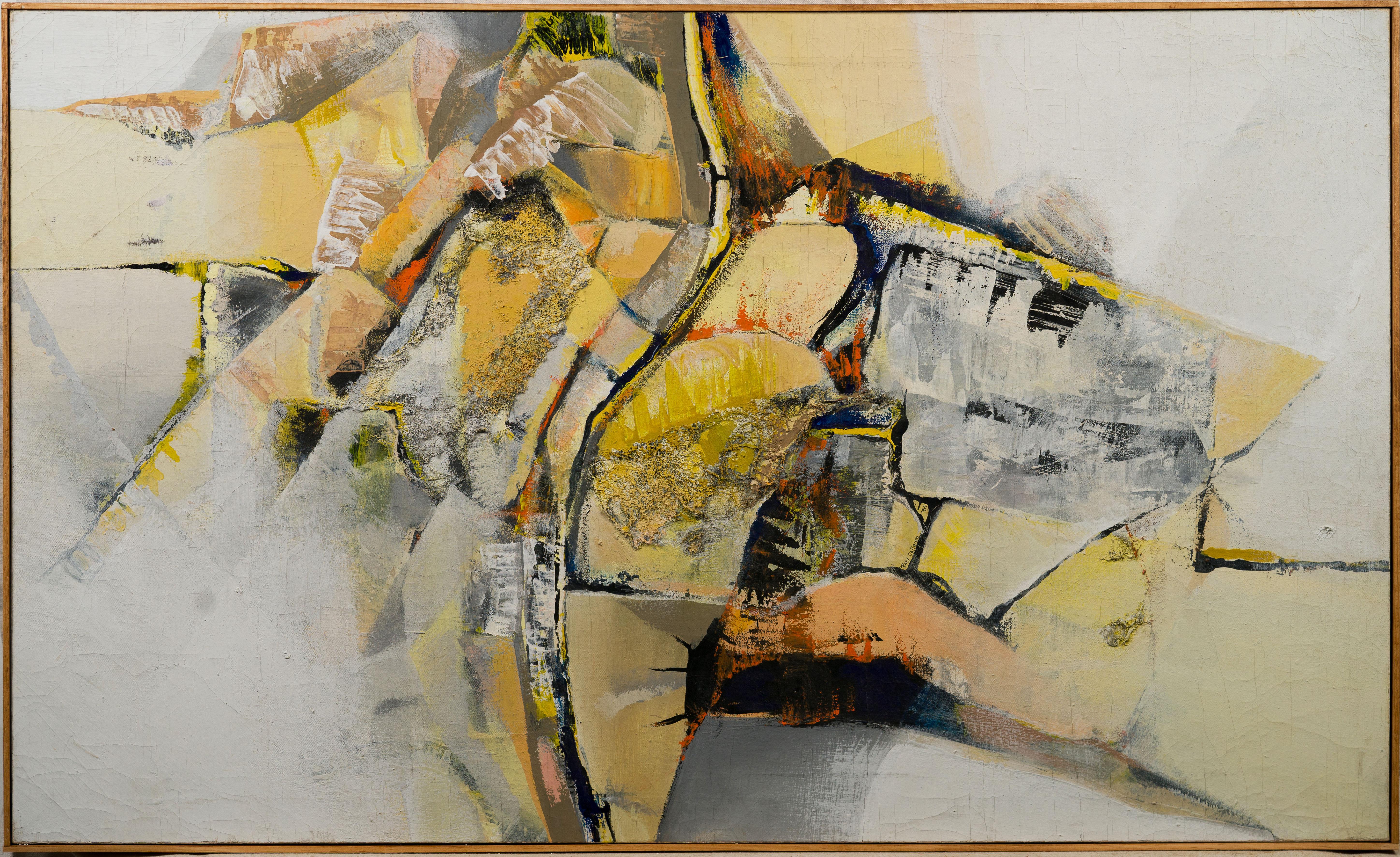 Abstract Painting de Unknown - Vintage American School Pintura al óleo abstracta expresionista de gran tamaño en tonos neutros