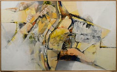 Vintage American School Pintura al óleo abstracta expresionista de gran tamaño en tonos neutros