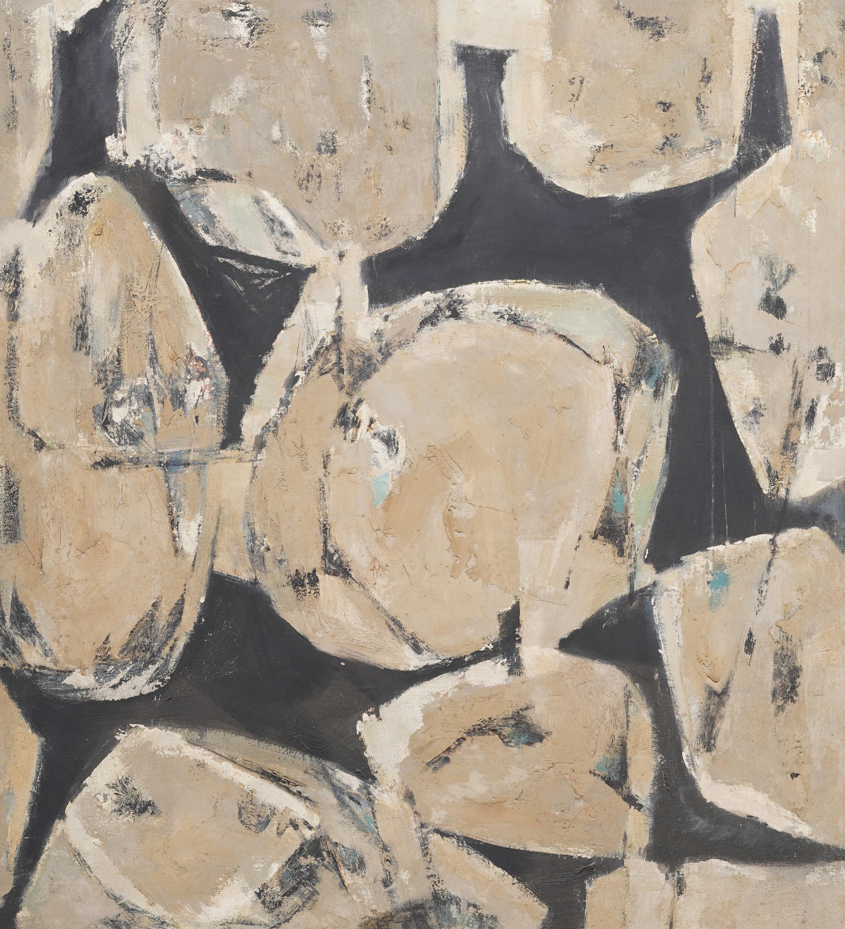 Pittura ad olio d'epoca di scuola americana espressionista astratta di grandi dimensioni con cornice MCM - Abstract Painting Marrone di Unknown