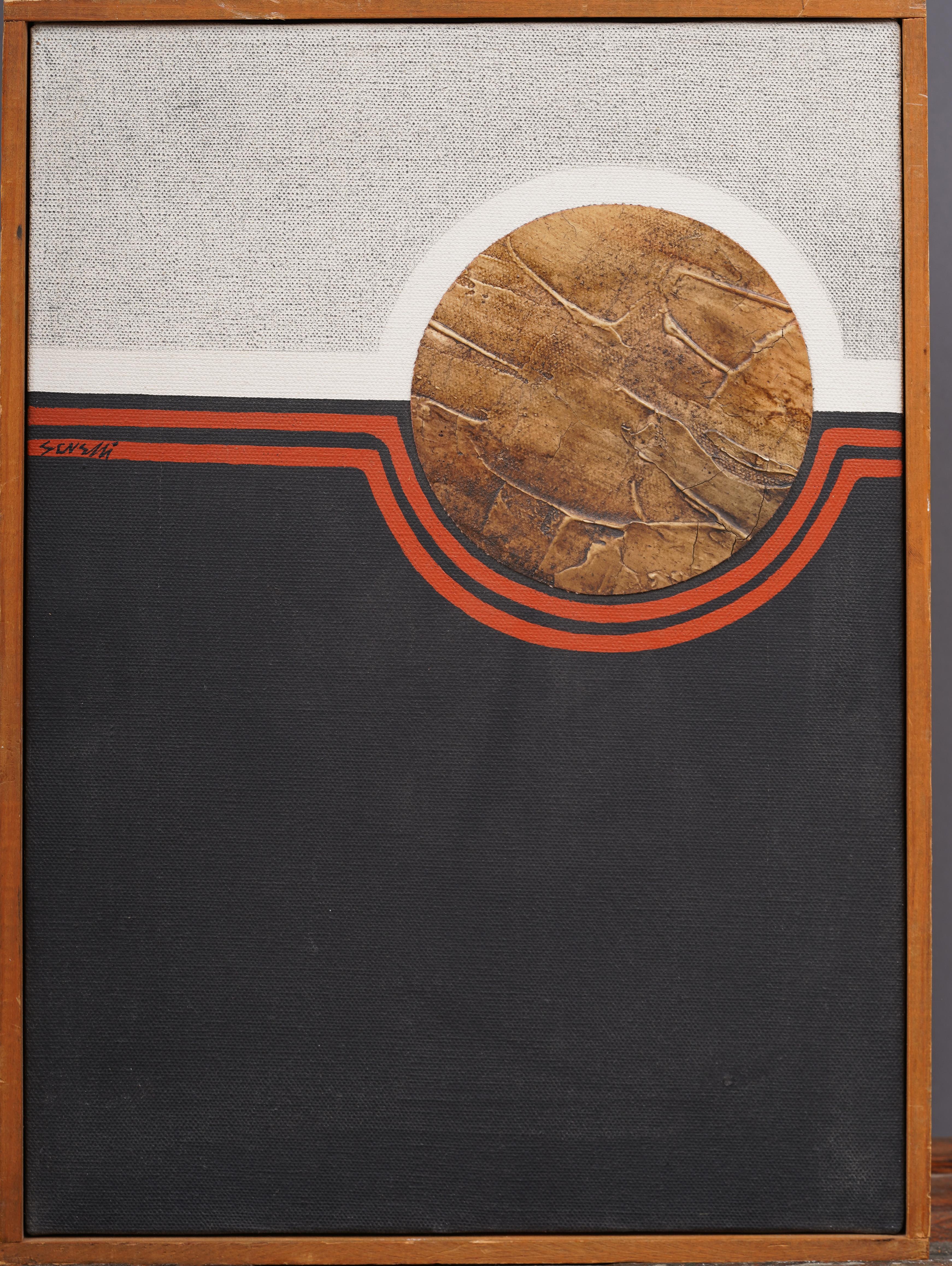 Pittura ad olio astratta firmata e incorniciata d'epoca della Scuola Americana del Mid Century Modern - Painting di Unknown