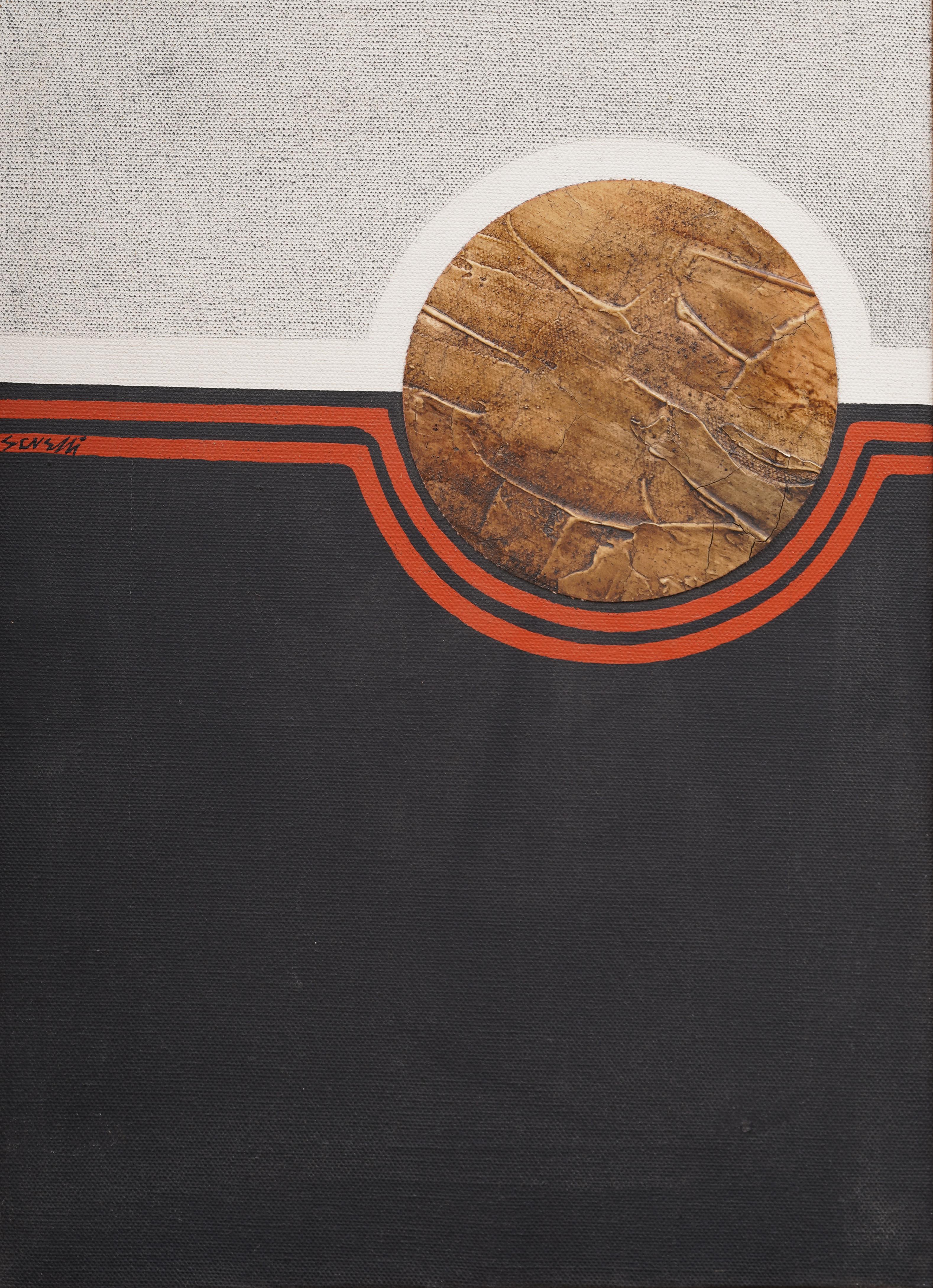 Pittura ad olio astratta firmata e incorniciata d'epoca della Scuola Americana del Mid Century Modern - Painting Astratto di Unknown