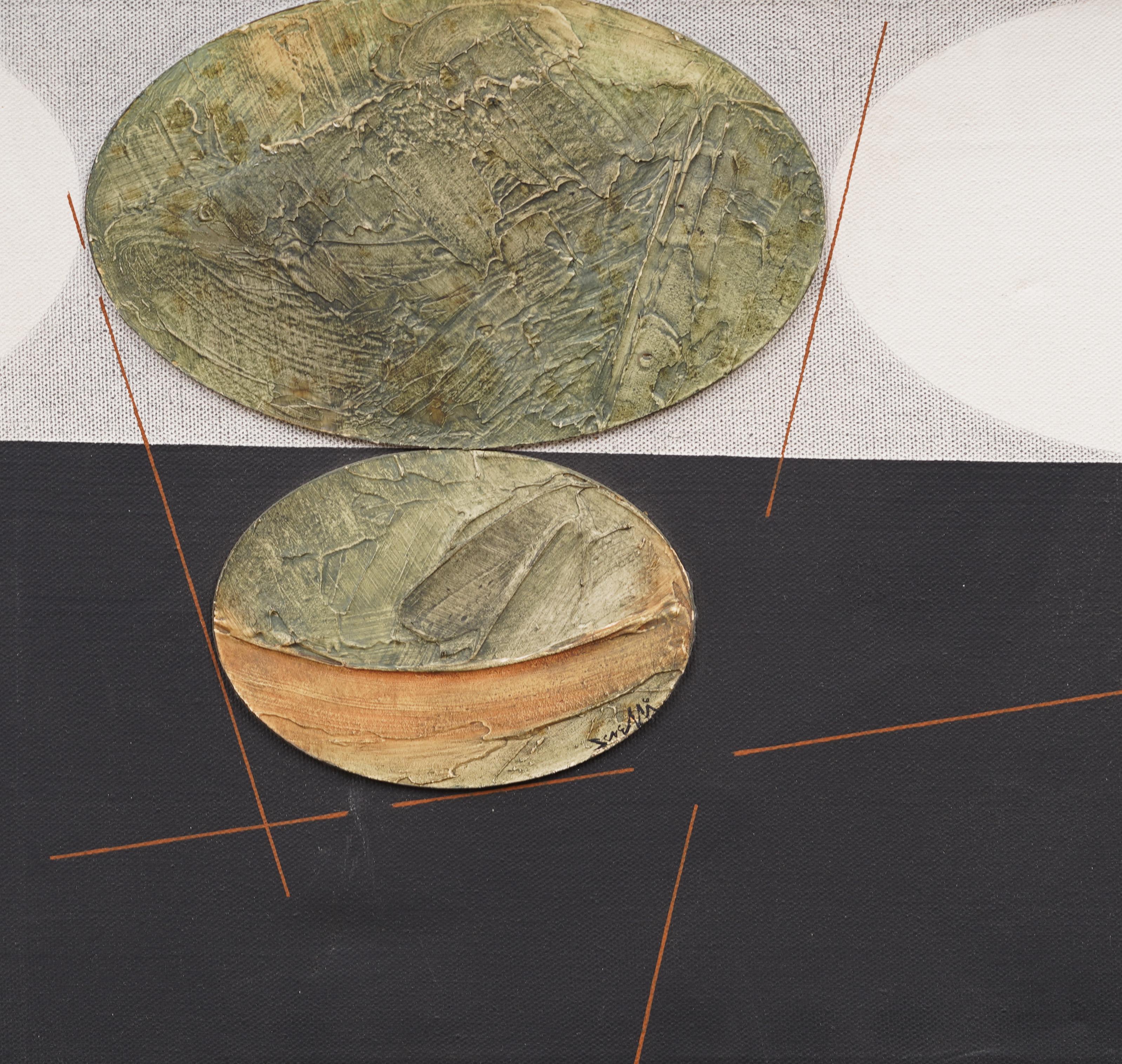 Pittura ad olio astratta firmata e incorniciata d'epoca della Scuola Americana del Mid Century Modern 1