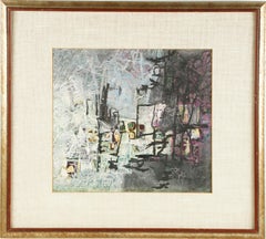 Vintage American School Modernist Abstract Expressionist Framed Oil Painting