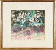 Peinture à l'huile vintage encadrée de style expressionniste abstrait et moderniste de l'école américaine