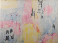 Vintage American School Modernist Abstract Expressionist Surreal Oil Painting