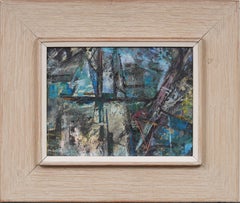 Pittura ad olio astratta di scuola americana vintage con cornice