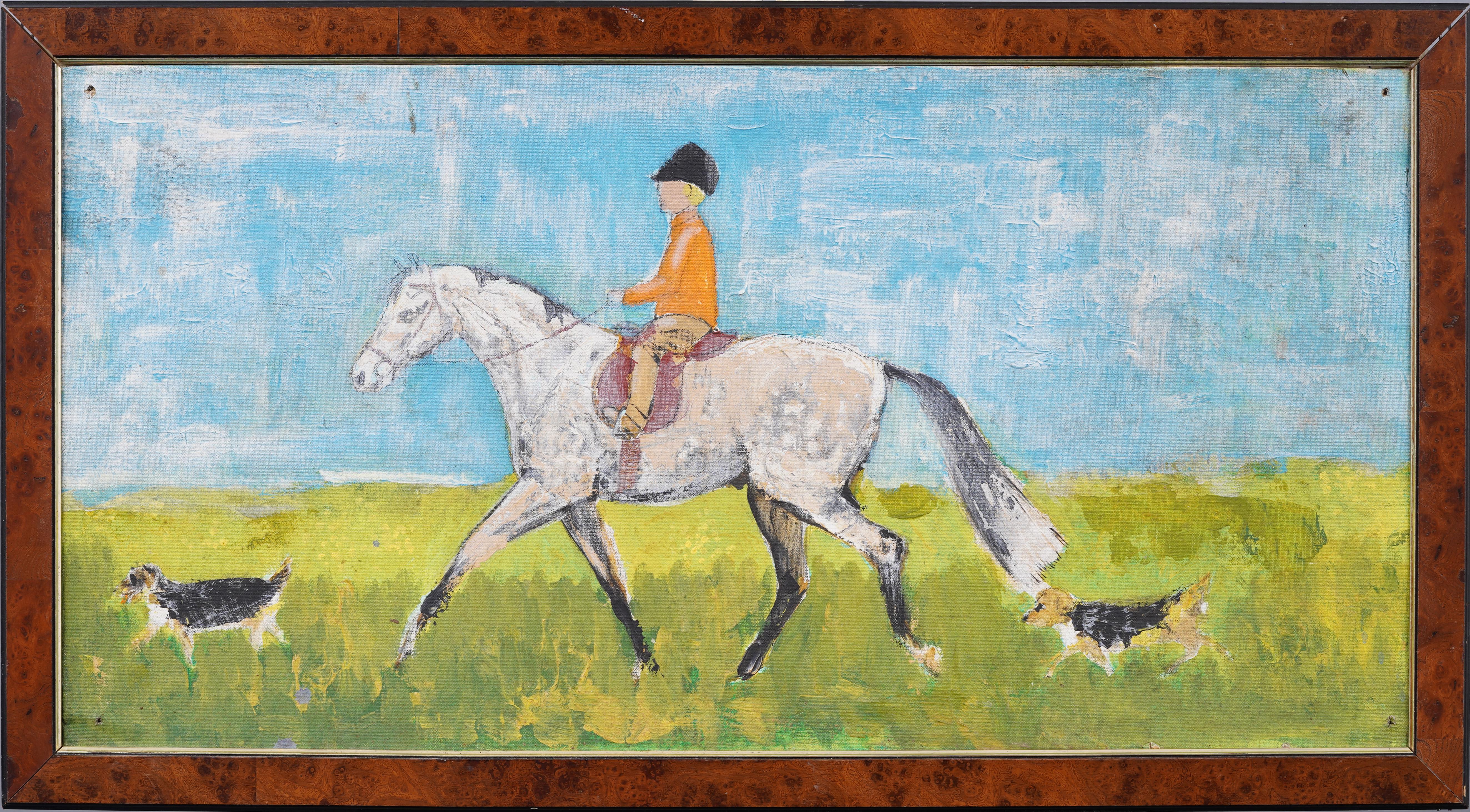 Vintage American School Modernist Paisaje equino Retrato de caballo Pintura al óleo - Painting de Unknown