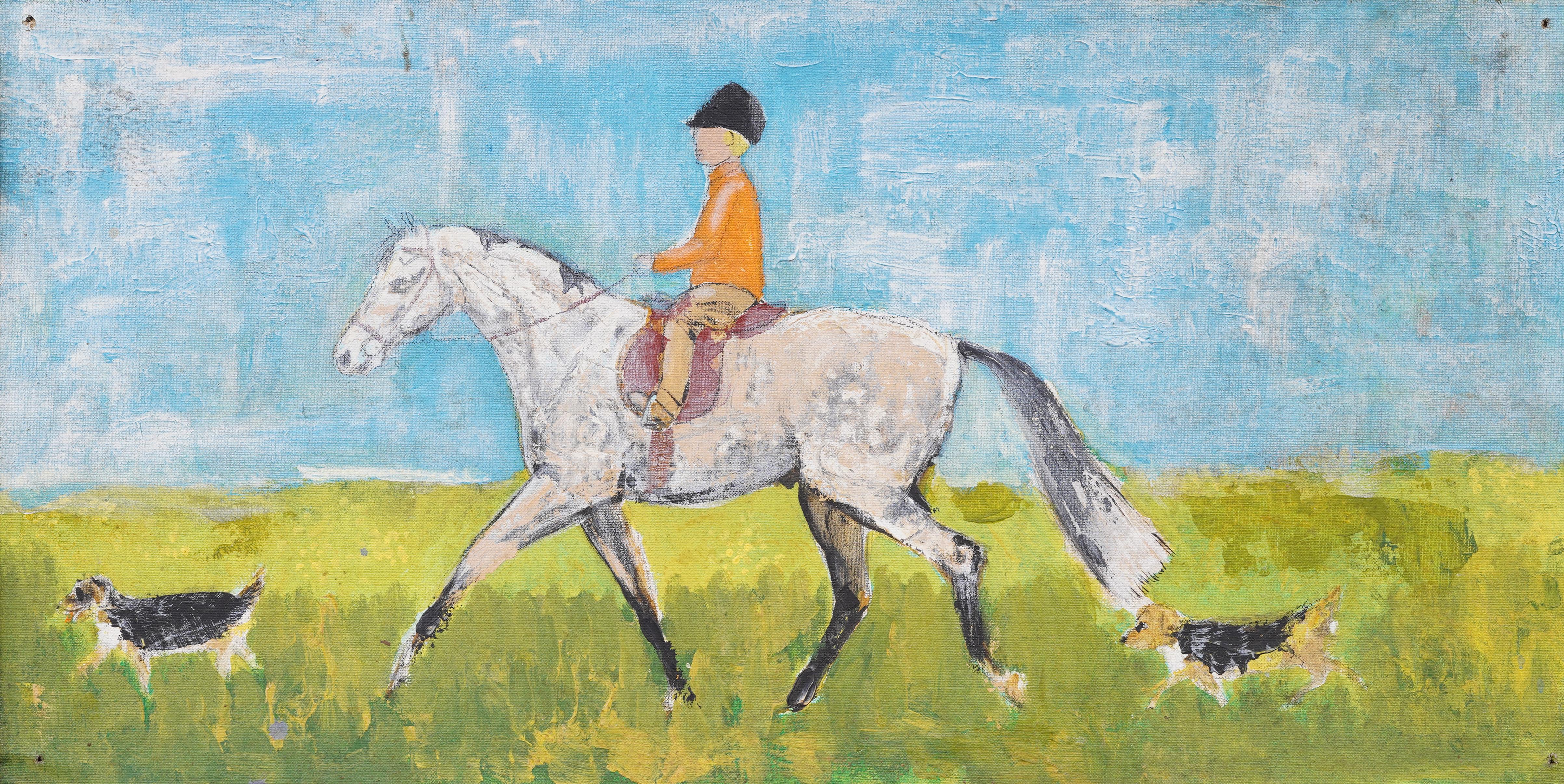Vintage American School Modernist Paisaje equino Retrato de caballo Pintura al óleo - Painting Impresionista de Unknown
