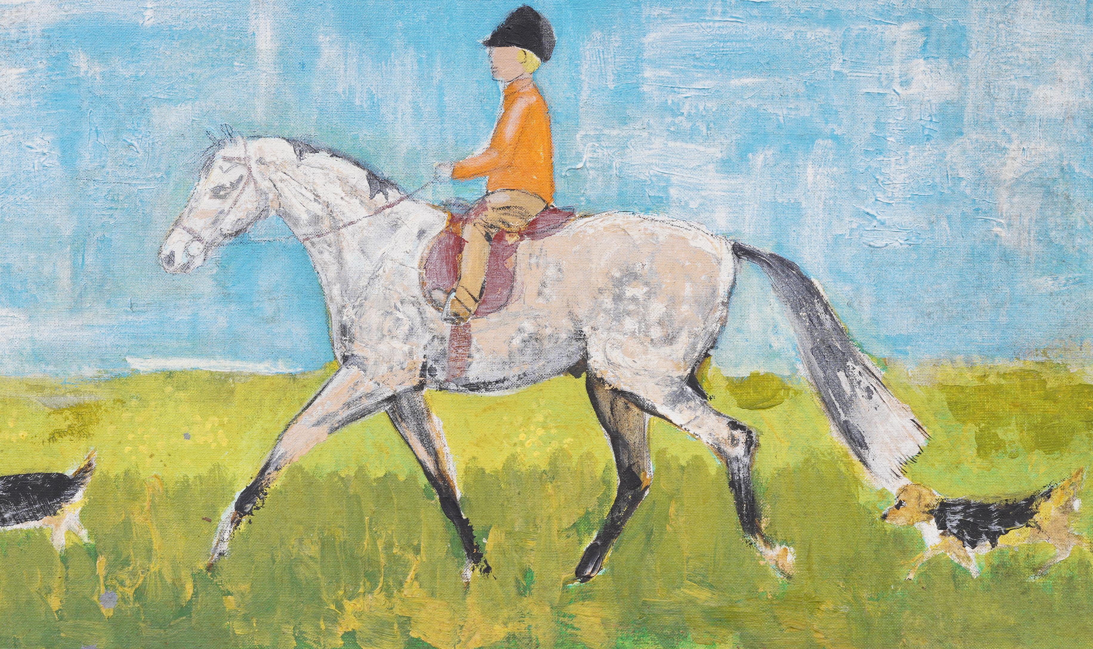 Vintage American School Modernist Paisaje equino Retrato de caballo Pintura al óleo 2