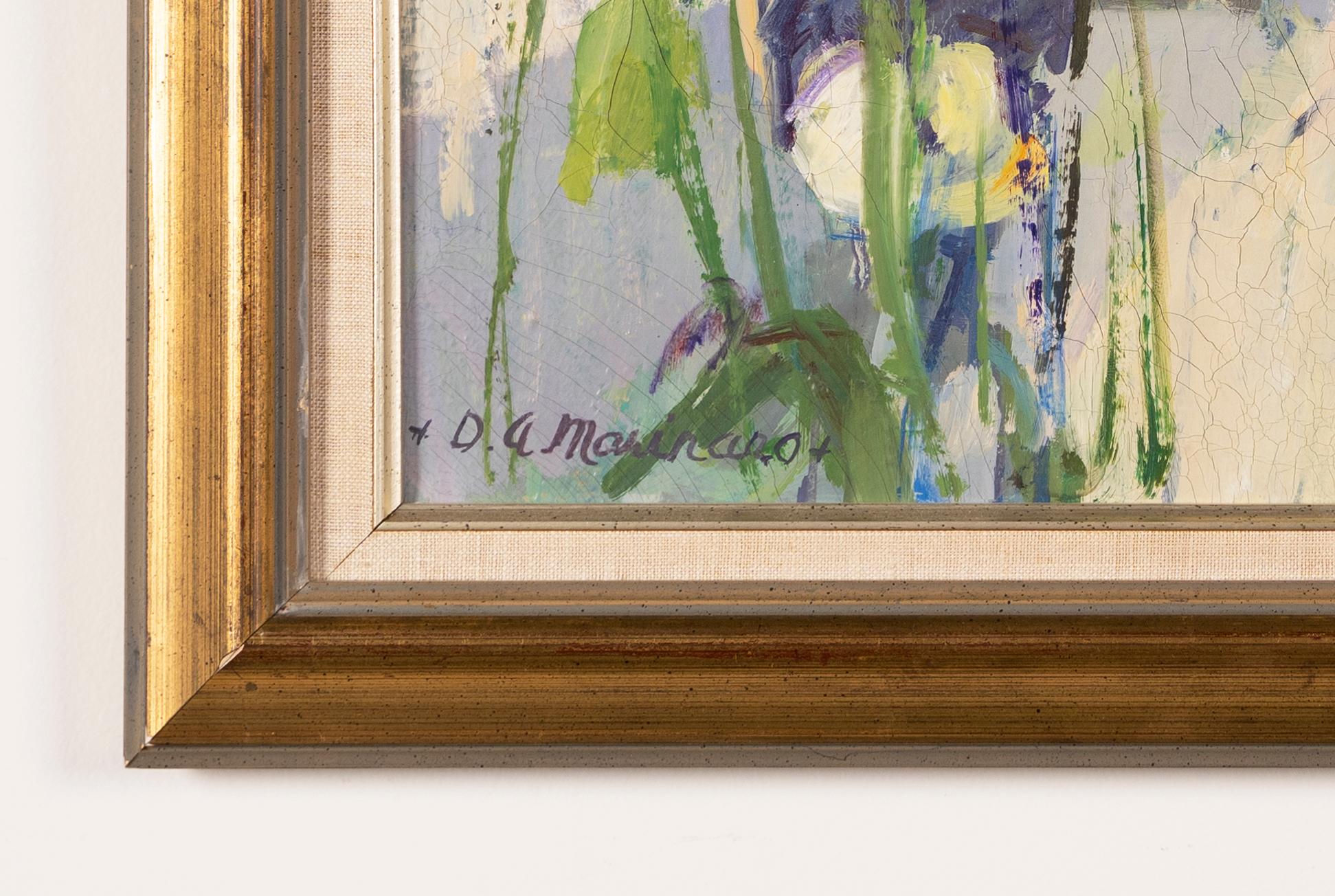 Vintage American School Modernist Flower Still Life Signed Framed Oil Painting 3