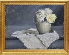 Vintage American School Modernist Flower Still Life Signed Original Oil Painting