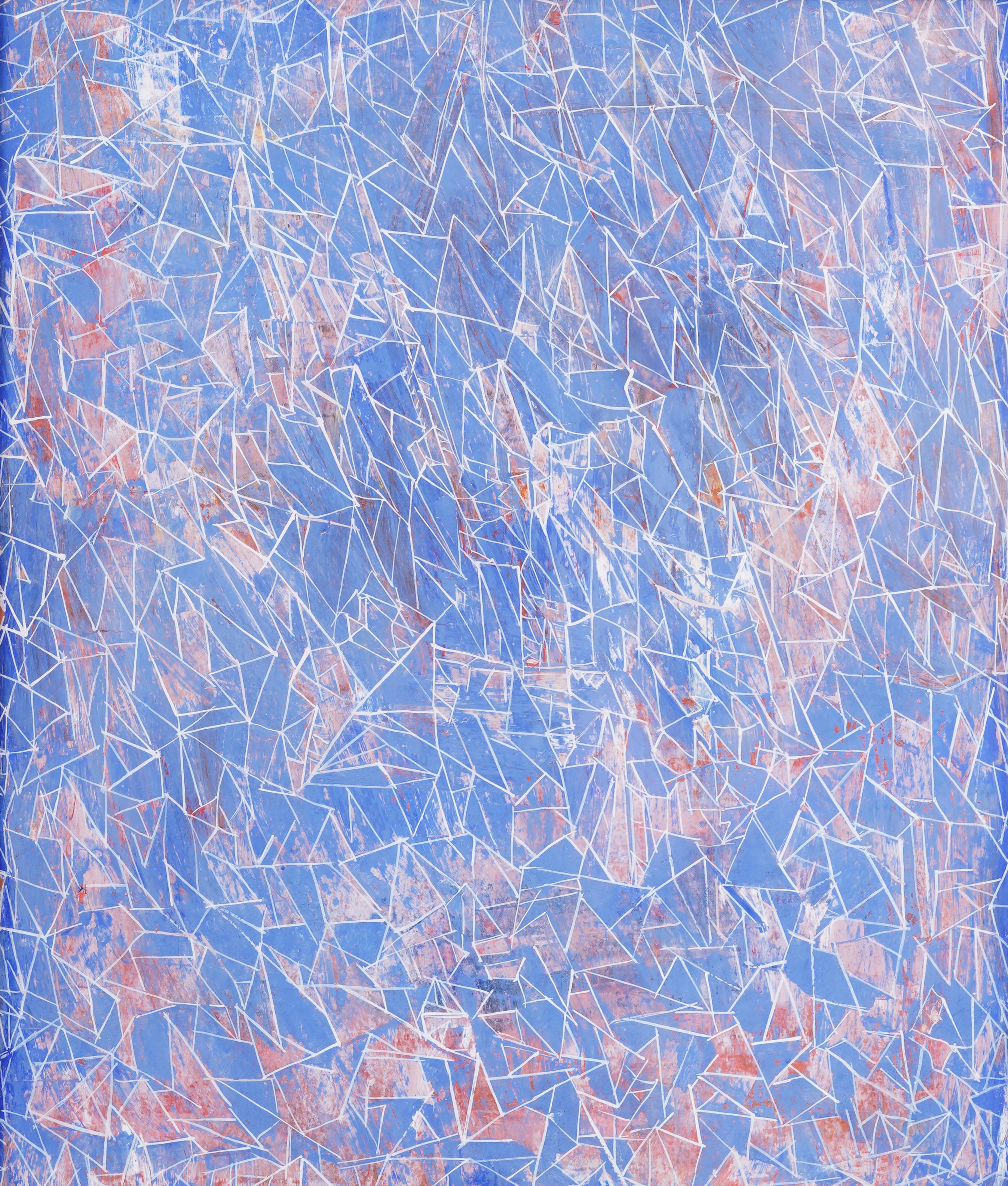 Vintage American modernist abstract painting. Mixed media watercolor on board. Framed. Measuring: 16 by 18 inches.  Handsomely framed in giltwood molding.  Excellent condition, ready to hang and enjoy. 