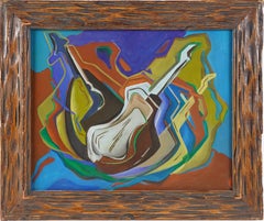 Used American School Modernist Guitar Cubist Abstract Musical Still Life 