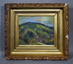 Vintage American School Modernist Mountain Landscape Signed Original Painting