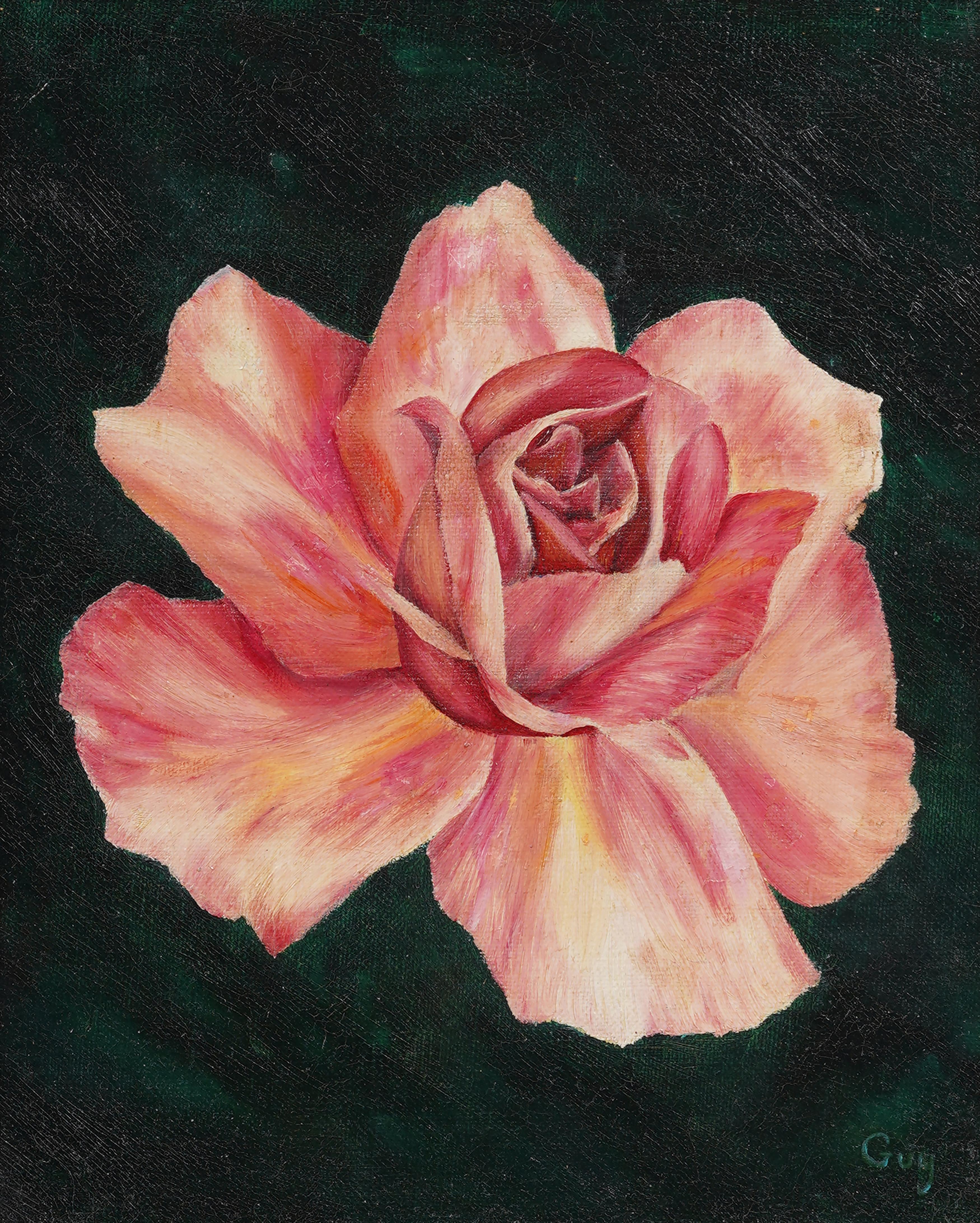 Vintage American School Modernist Rose Flower Still Life Pintura bien enmarcada - Painting Moderno de Unknown