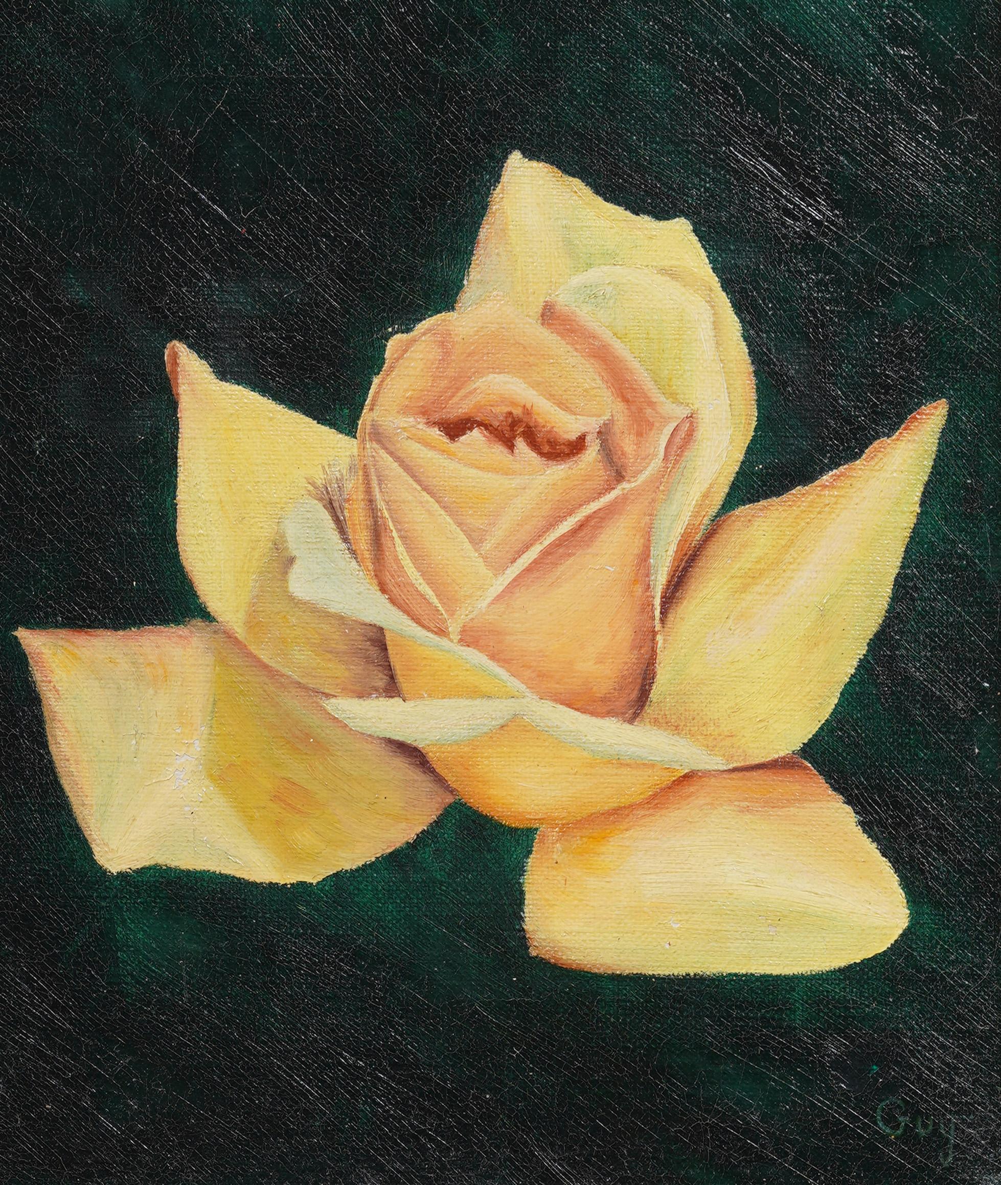 Quadro d'epoca di scuola americana Modernista con fiori di rosa e natura morta ben incorniciata - Still-Life Painting Marrone di Unknown