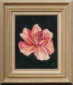 Vintage American School Modernist Rose Flower Still Life Nicely Framed Painting