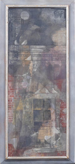 Vintage American School Modernist Trompe L'Oeil Abstract Street Scene Painting