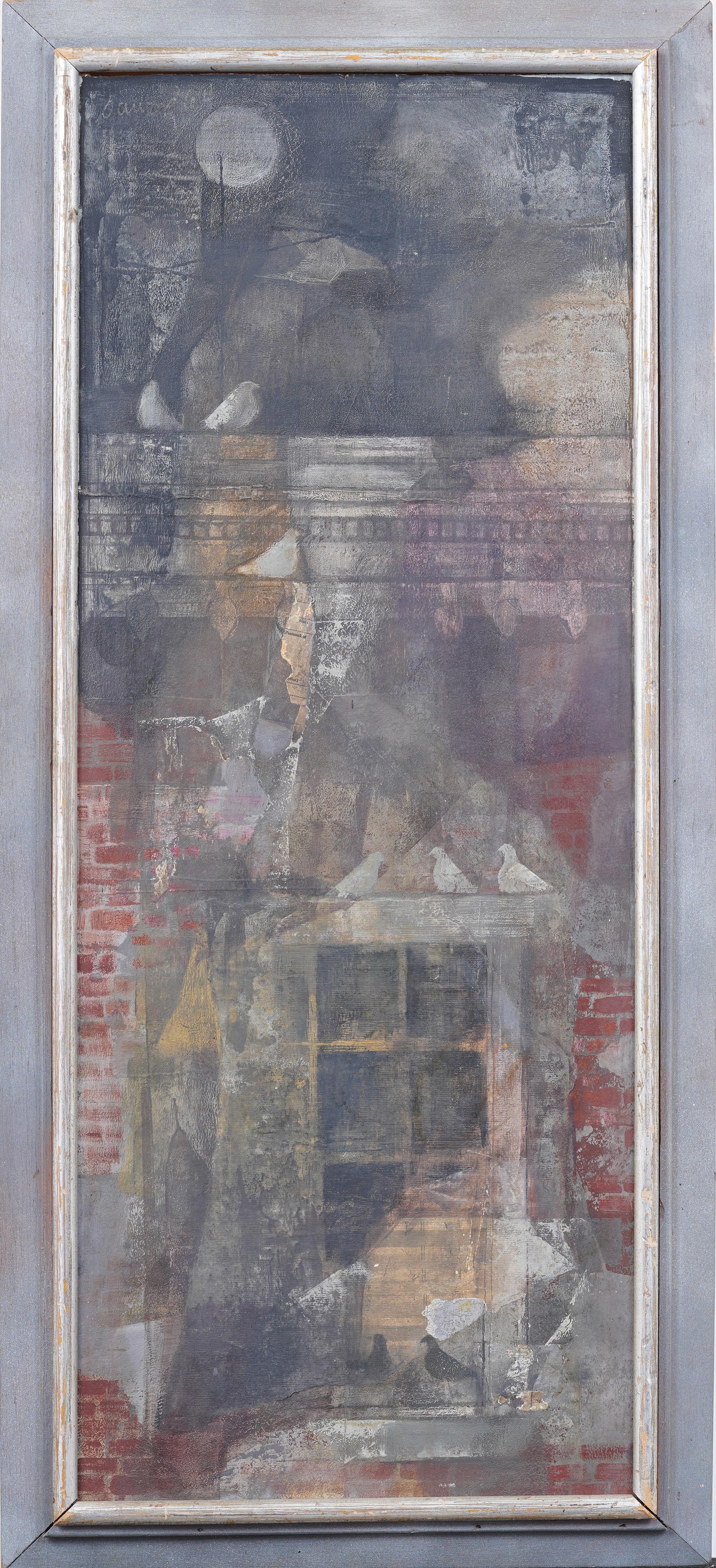 Unknown Abstract Painting - Vintage American School Modernist Trompe L'Oeil Abstract Street Scene Painting