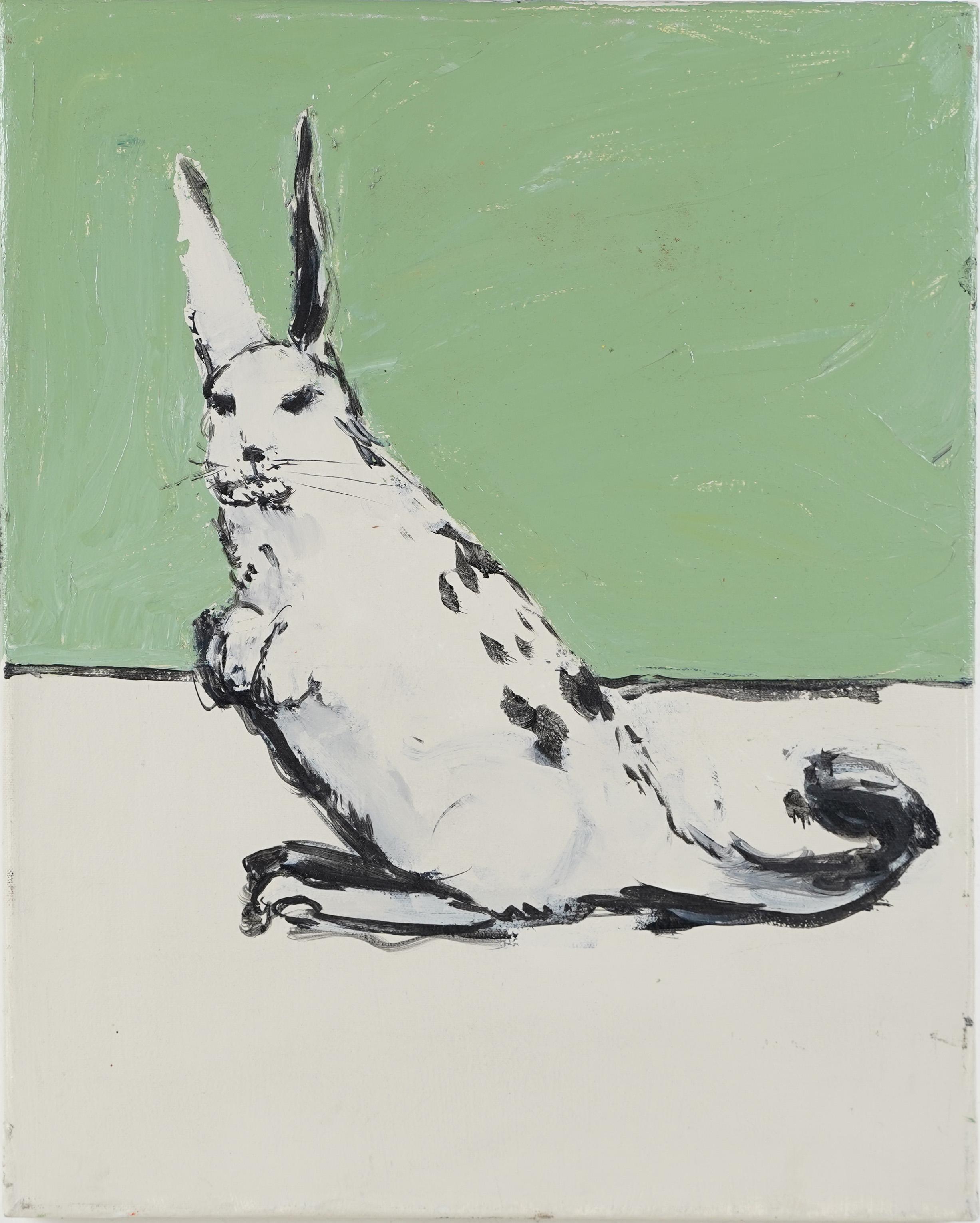 Unknown Animal Painting - Vintage American School Pop Art Modern Bunny Rabbit Oil Painting Portrait