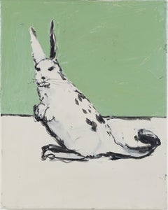 Retro American School Pop Art Modern Bunny Rabbit Oil Painting Portrait